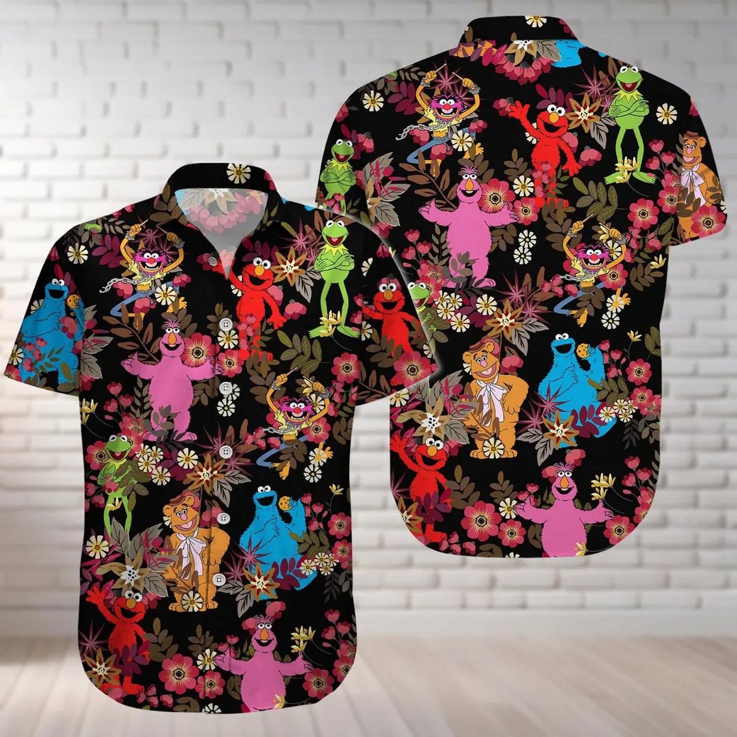 the muppet show characters and summer flower black hawaiian shirt ljyhy