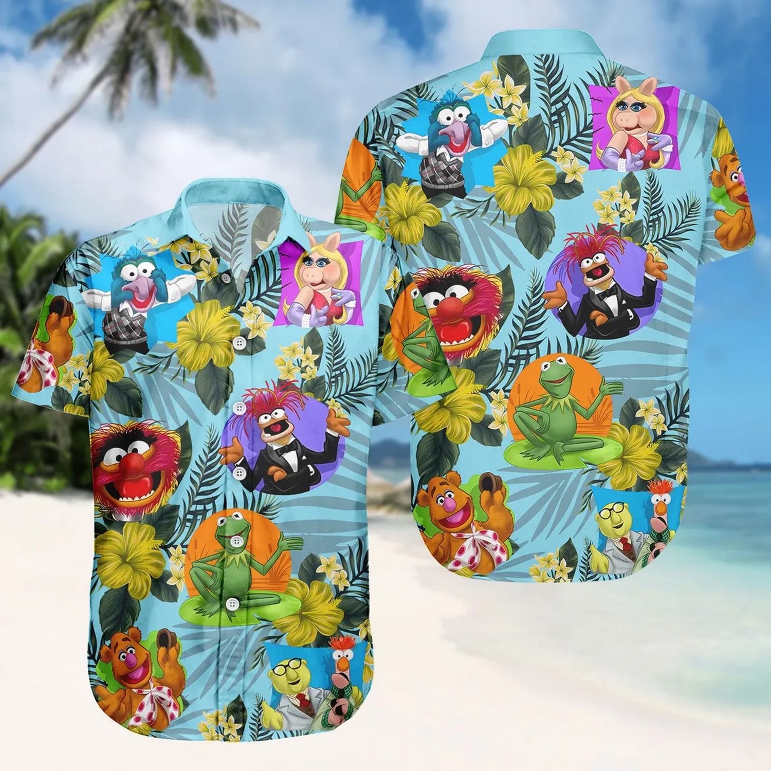 the muppets kermit and friends tropical flower hawaiian shirt dtumi