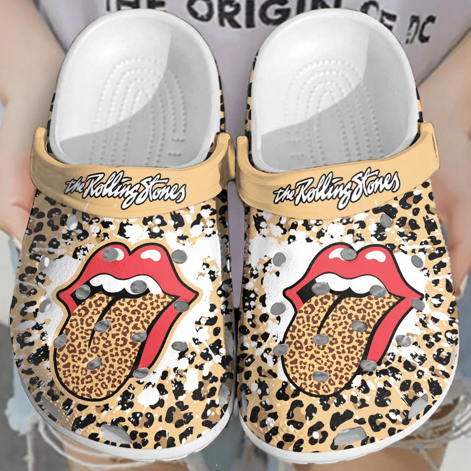 the rolling stones and leopard background new design clogs for kids 26 adults 7dtvk