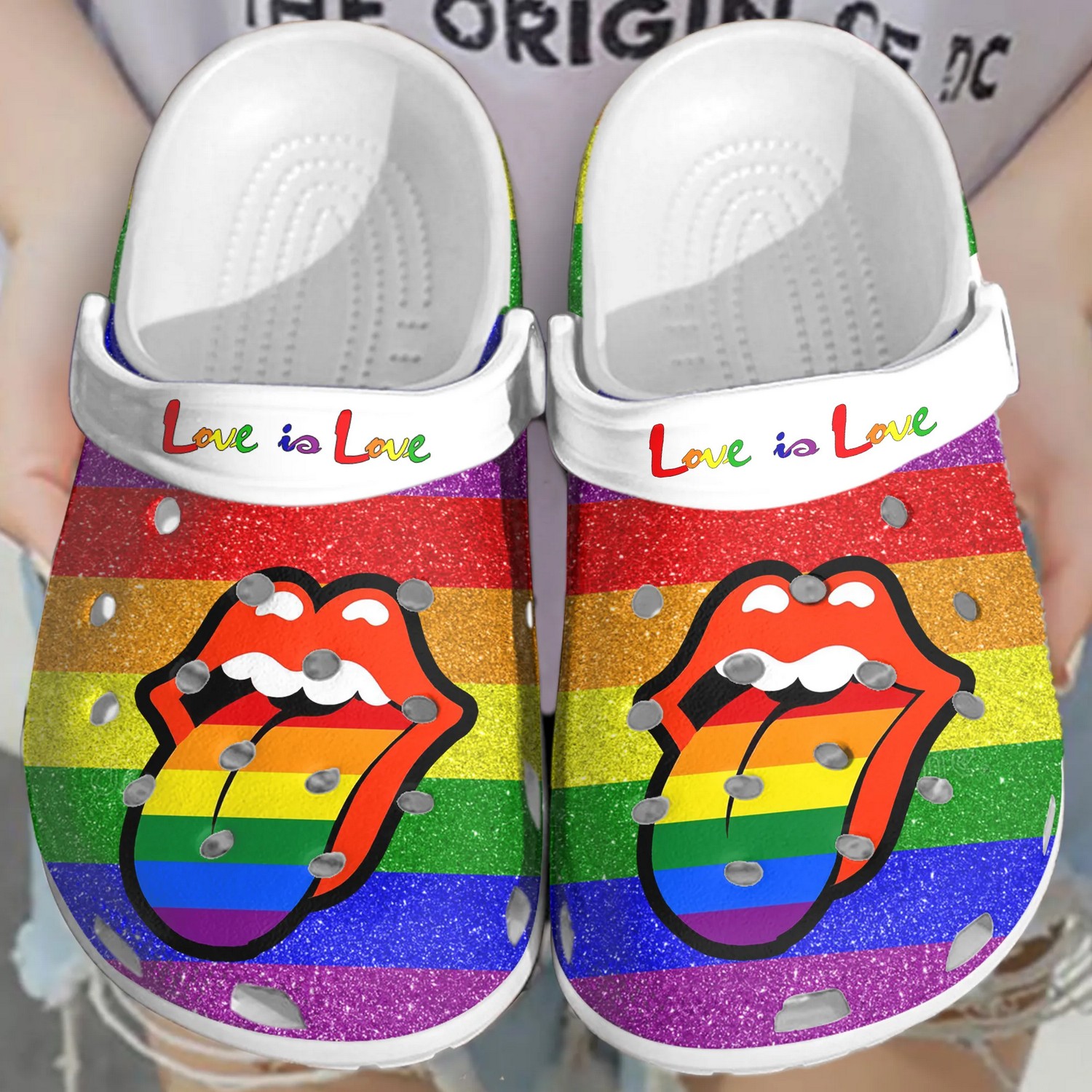 the rolling stones in rainbow background unique design clogs for kids and adults zquac