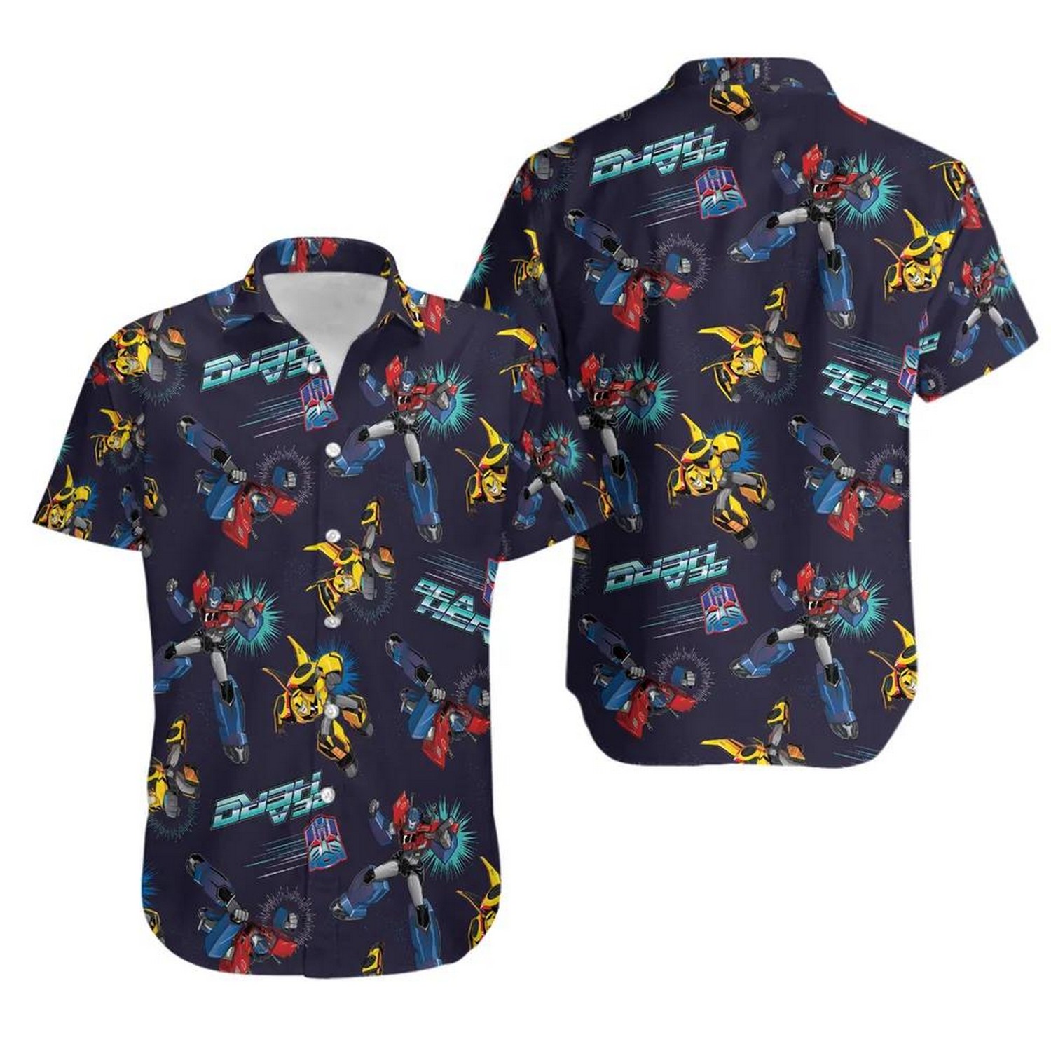 transformers bumblebee dark blue hawaiian shirt m5qkh