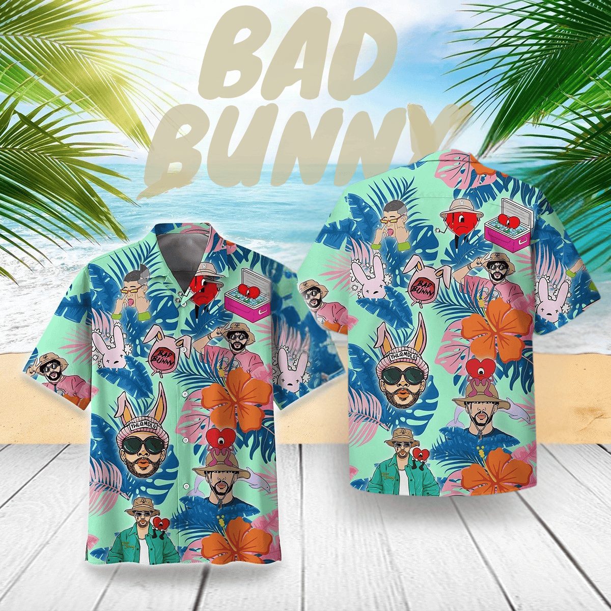 trendy bad bunny aloha design hawaii shirt jfktb