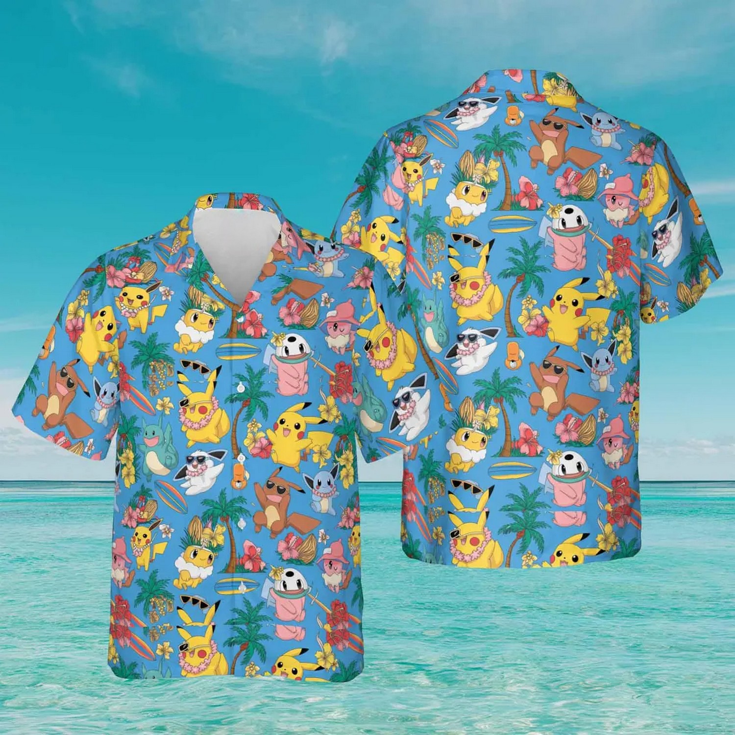tropical cartoon pokemon summer beach hawaiian shirt yq8ly