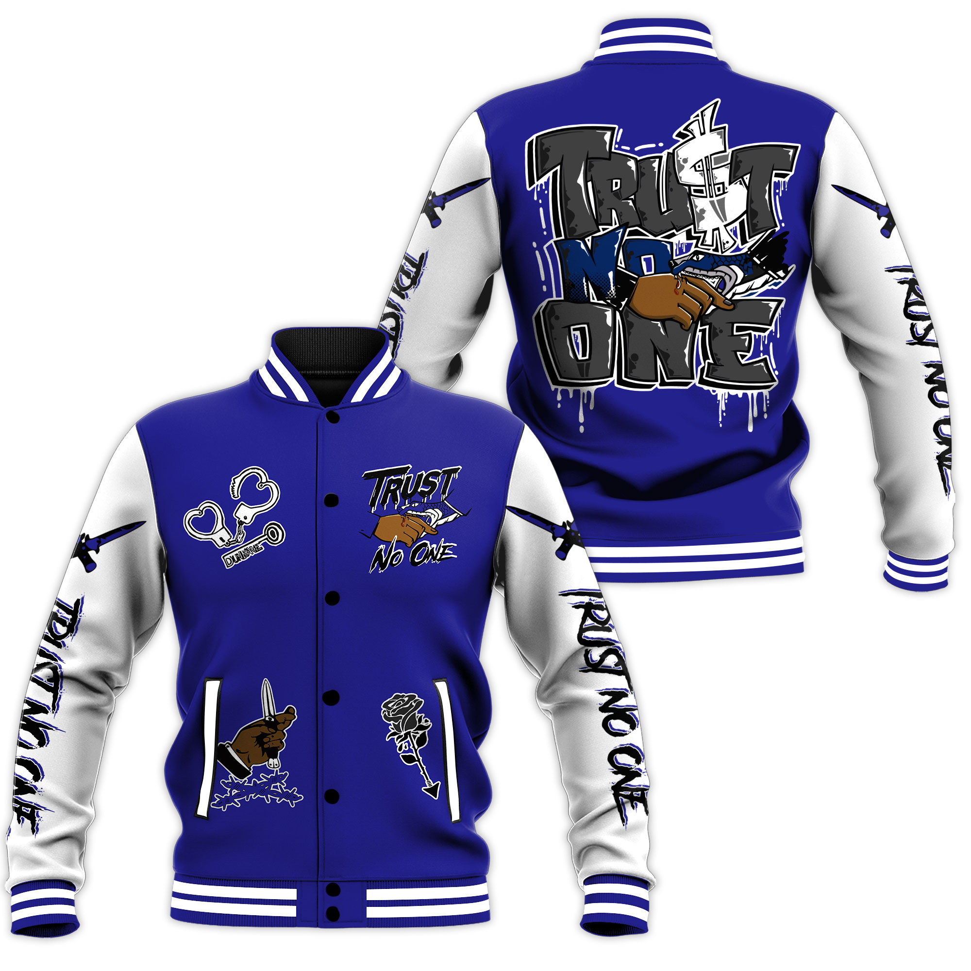 trust no one cool navy blue baseball jacket futcj