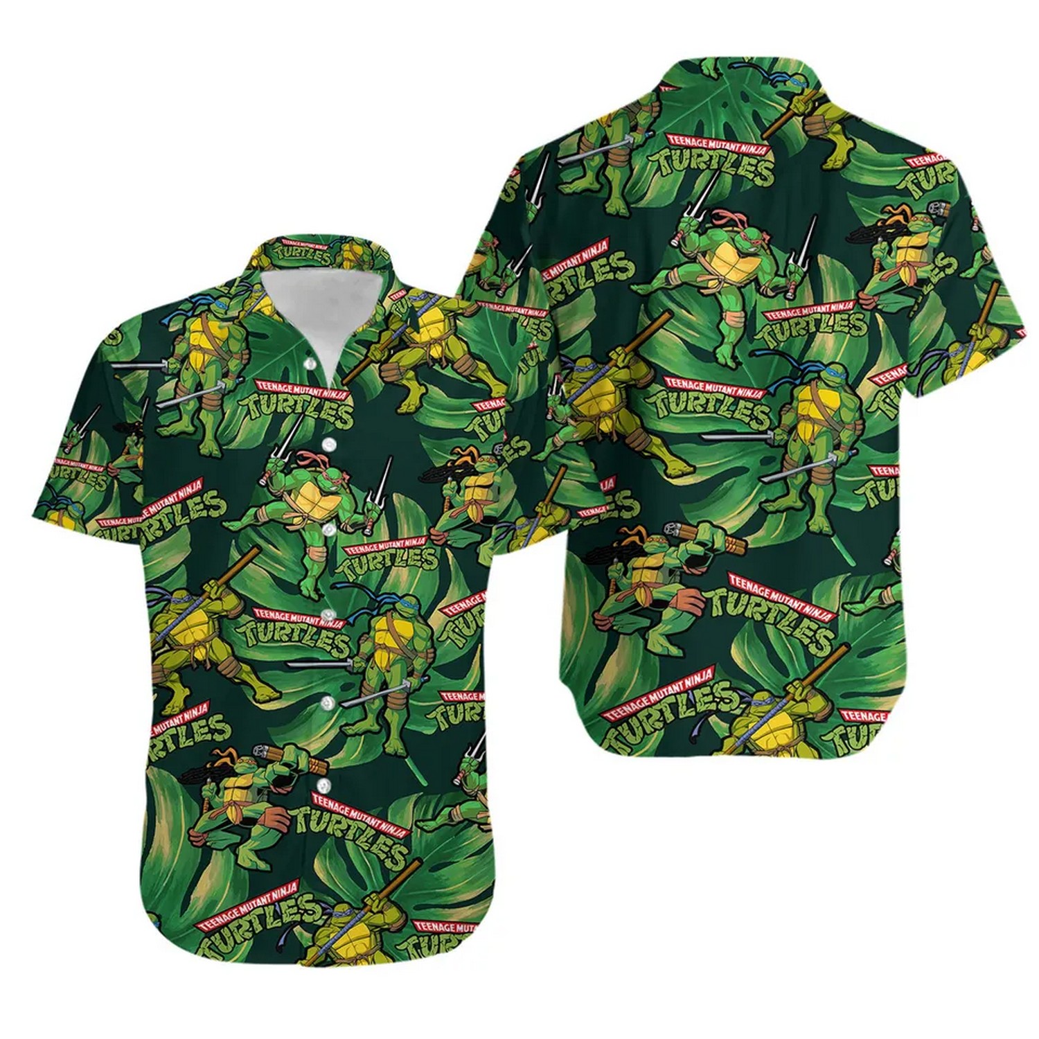 turtles ninja big green tropical leaft hawaiian shirt bpc2k