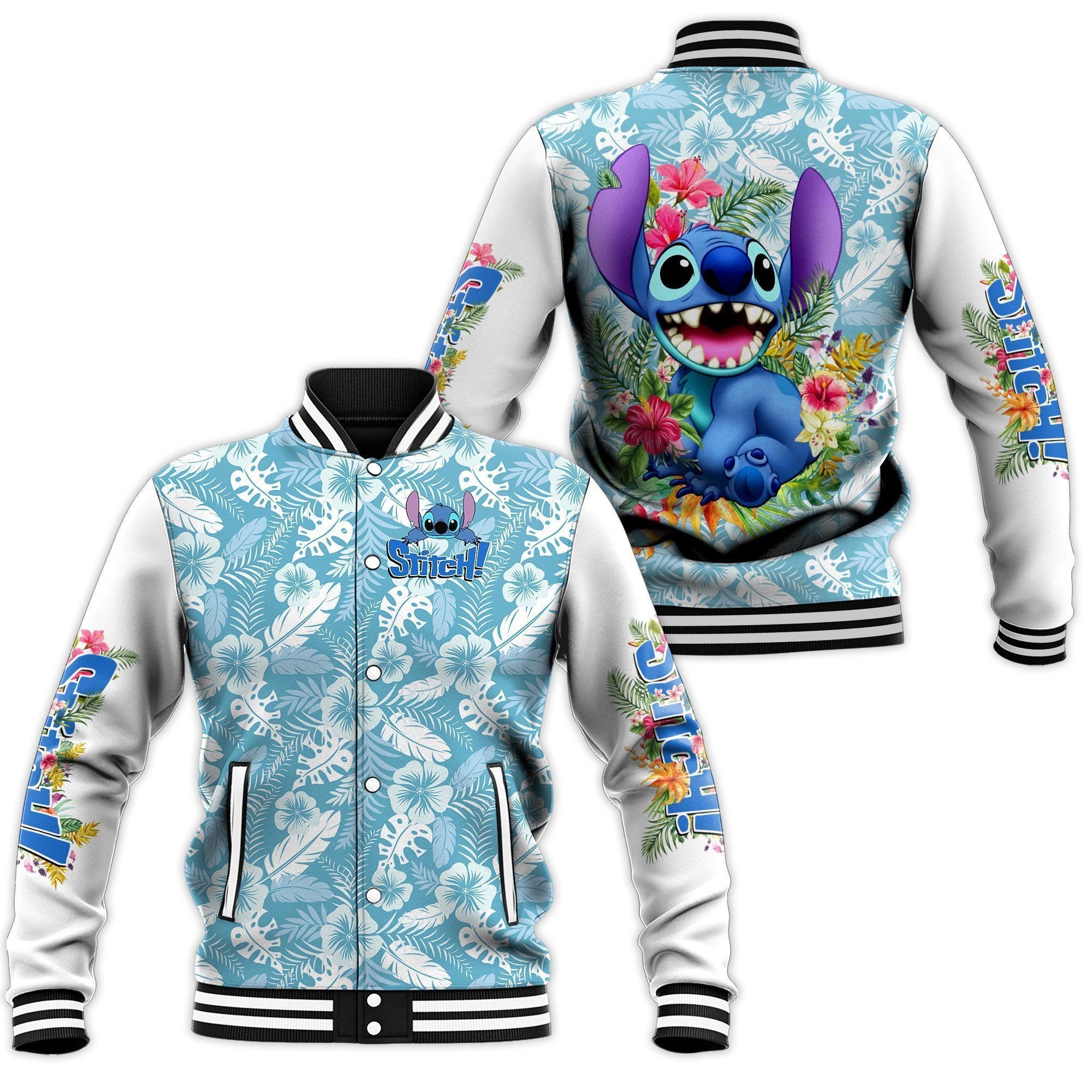 unique hawaiian pattern smiling cute stitch baseball jacket pdonb