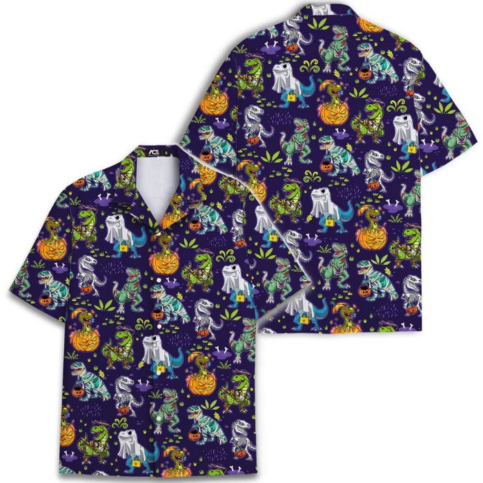 unique t rex play trick and treat halloween hawaiian shirt ly3fj