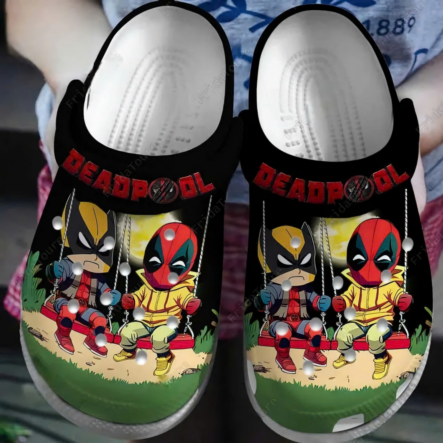 unisex black slippers deadpool and wolverine chibi cute clogs 3e974