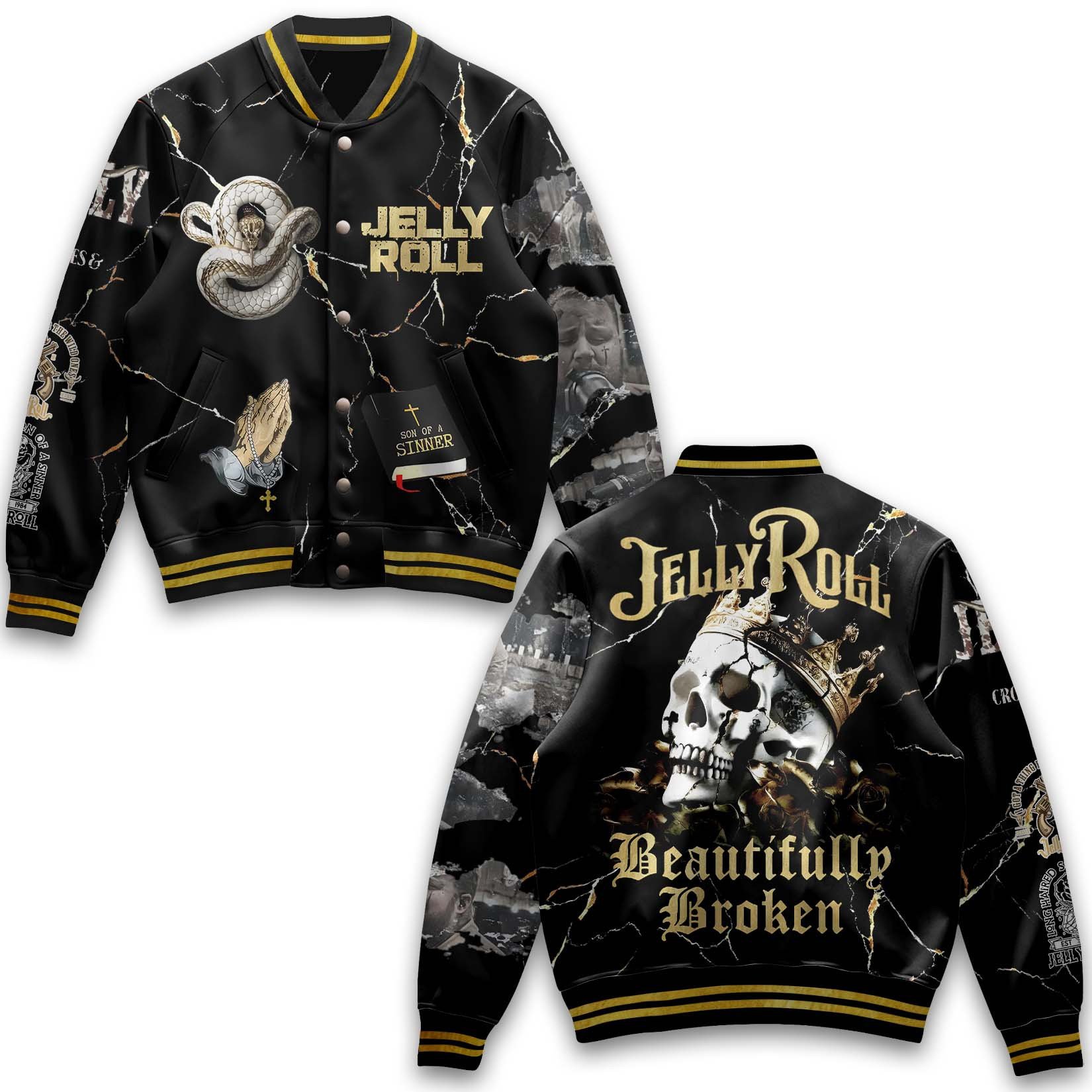unisex design beautifully broken jelly roll baseball jacket um20u