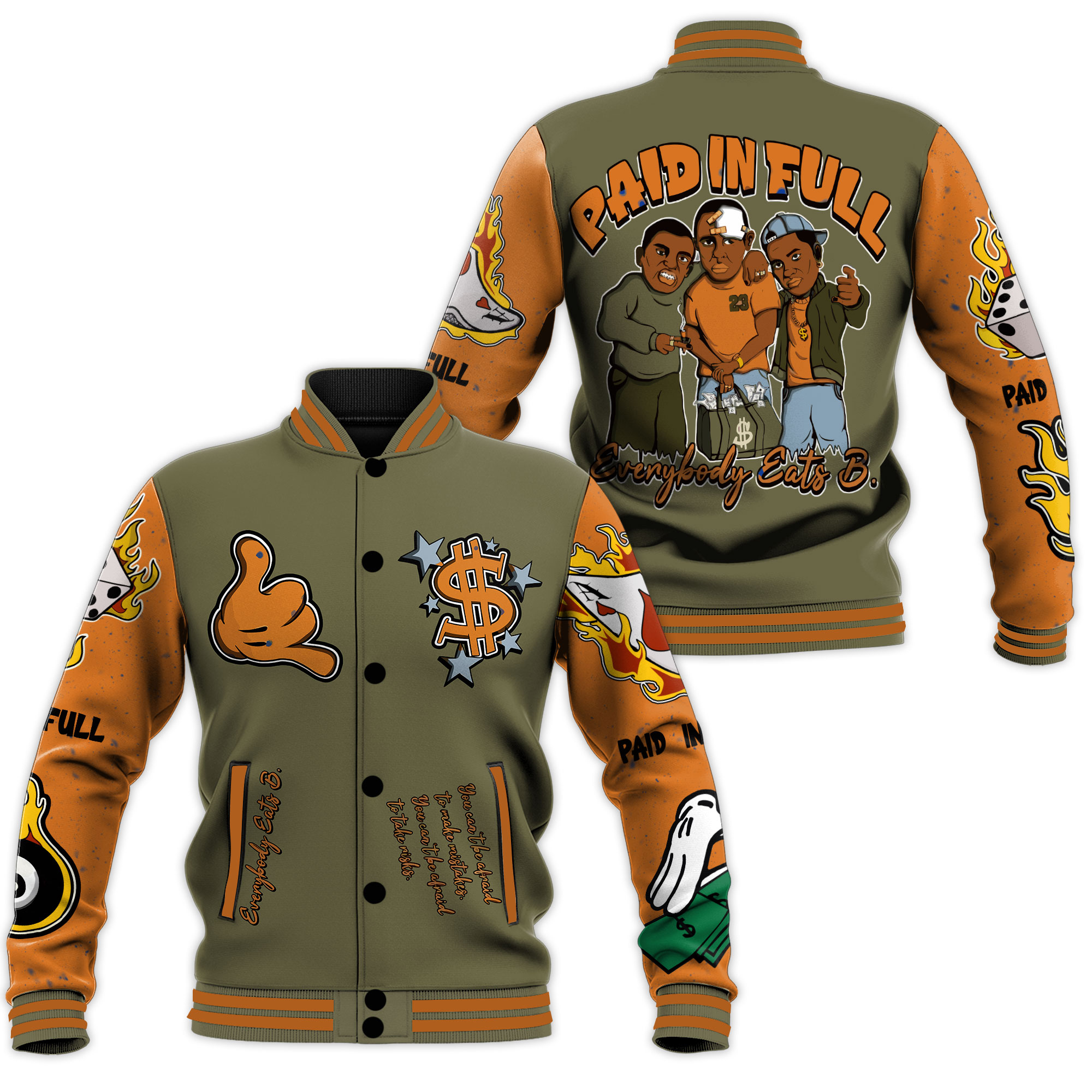 unisex paid in full every body eats b. baseball jacket oiuth
