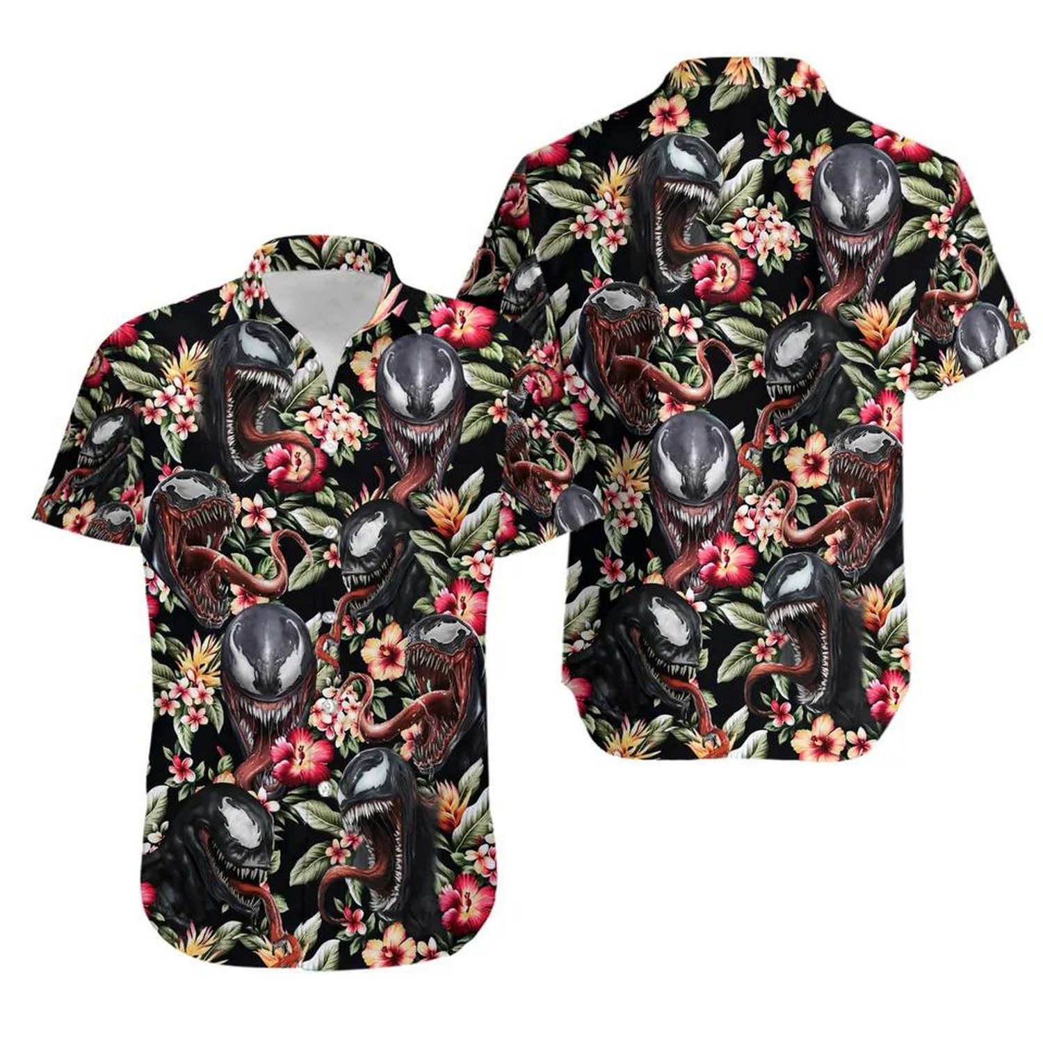 venom and tropical flower black hawaiian shirt 0an9m