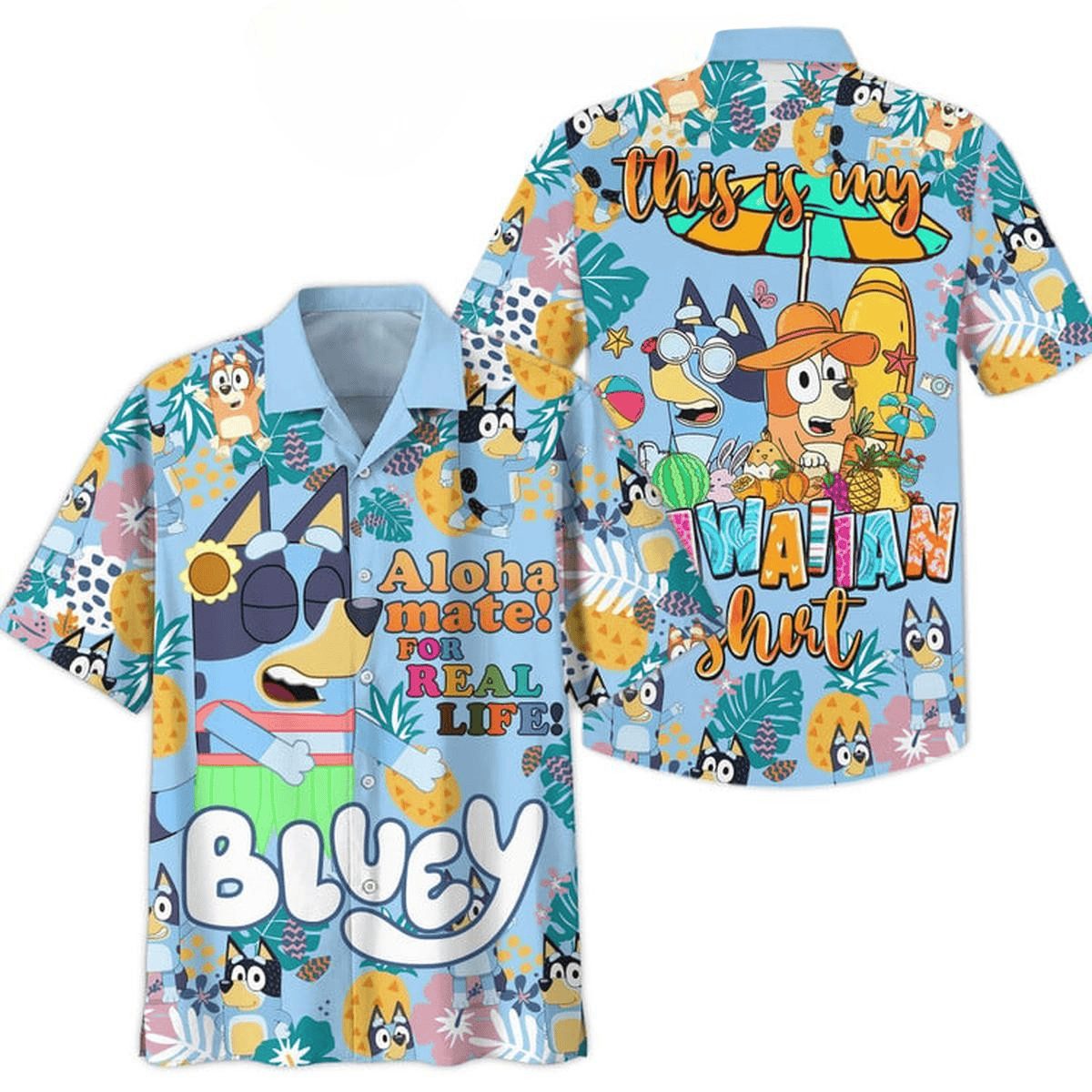 vivid color aloha bluey family blue hawaii shirt stmjv