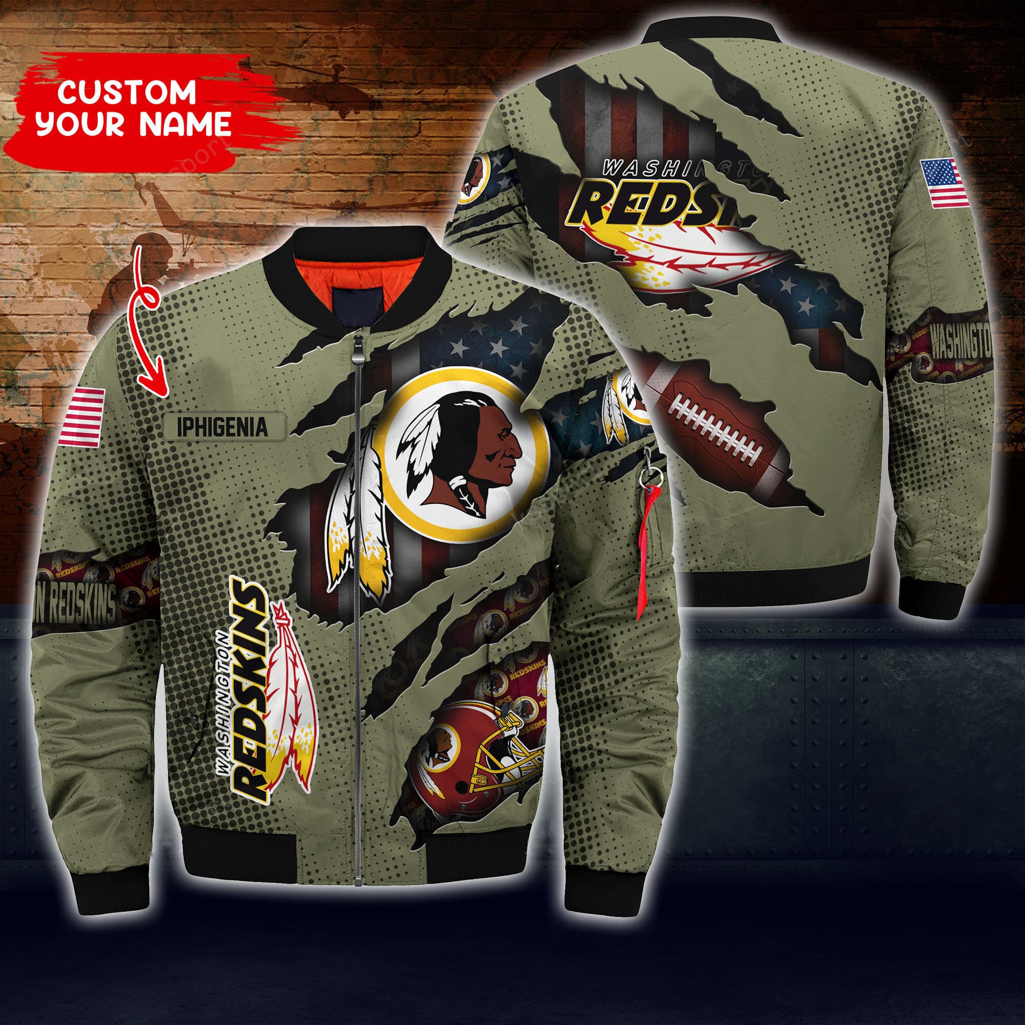 washington redskins personalized thick bomber jacket cs70 182eh
