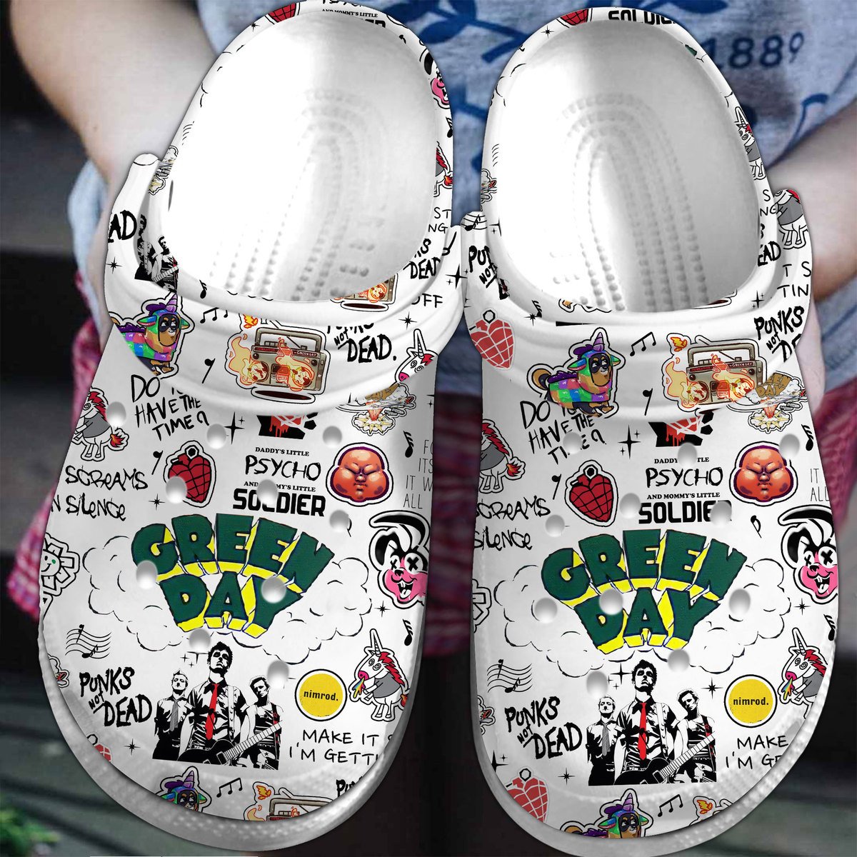 water proof green day music band white clogs for kids 26 adults 4h708