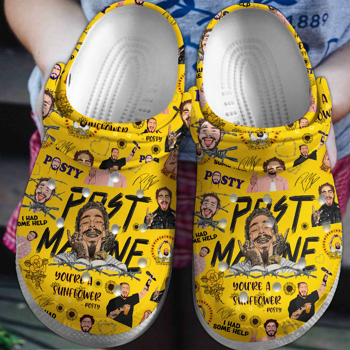 water resistant and non slip post malone yellow clogs for kids 26 adults ss0je