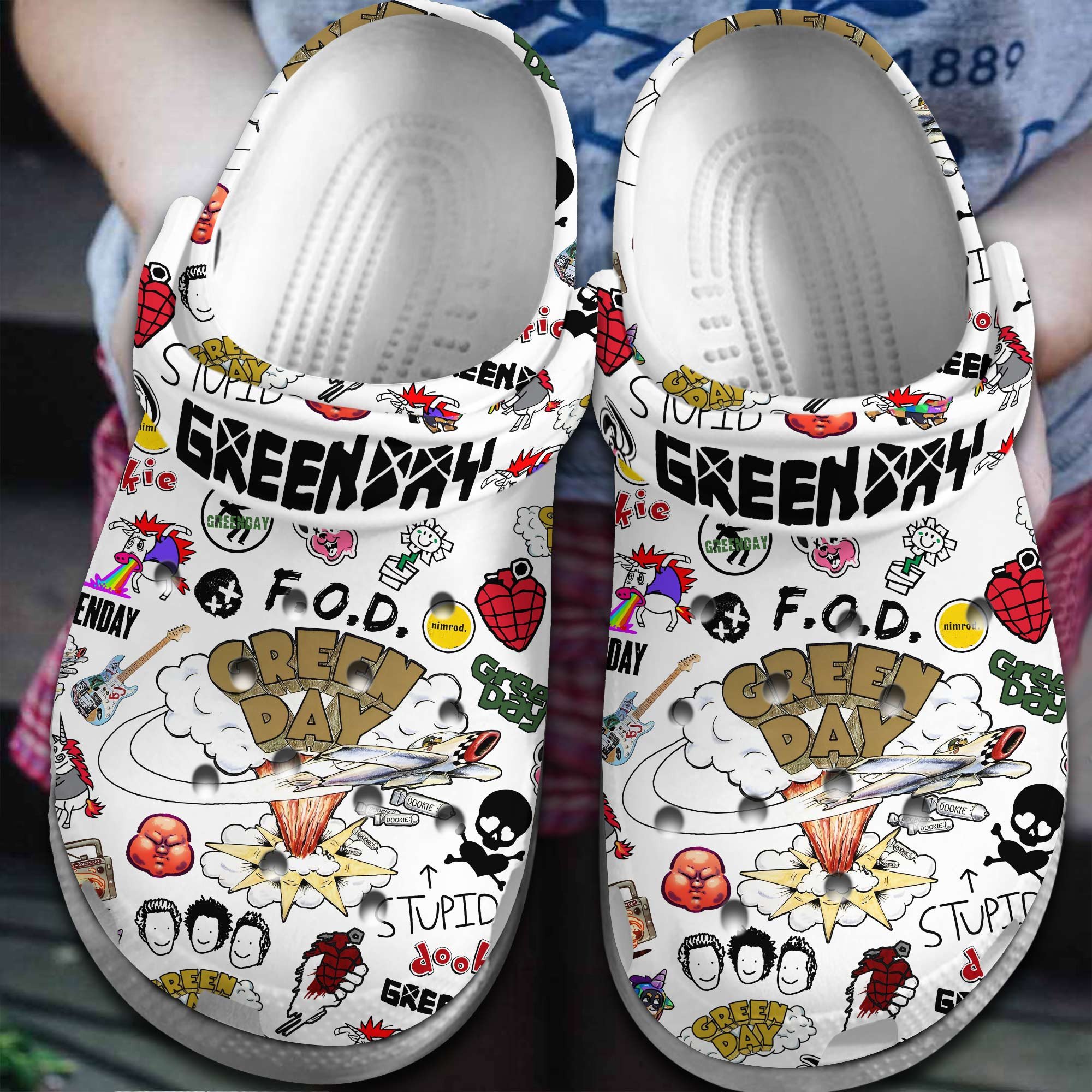 water resistant green day music band white clogs for kids 26 adults wclbx