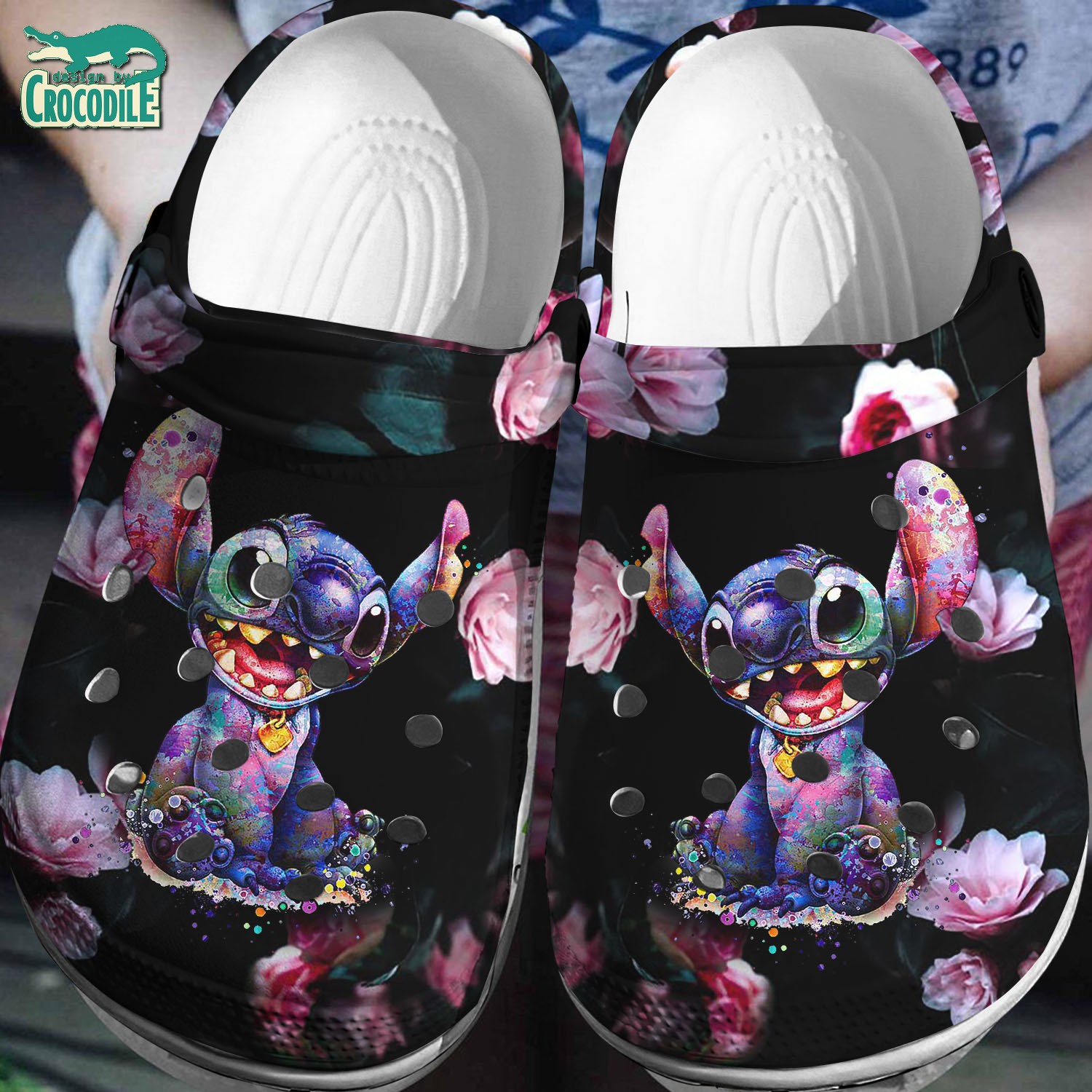 watercolor stitch and cherry blossom dark night clogs for kids 26 adults 9g9vx