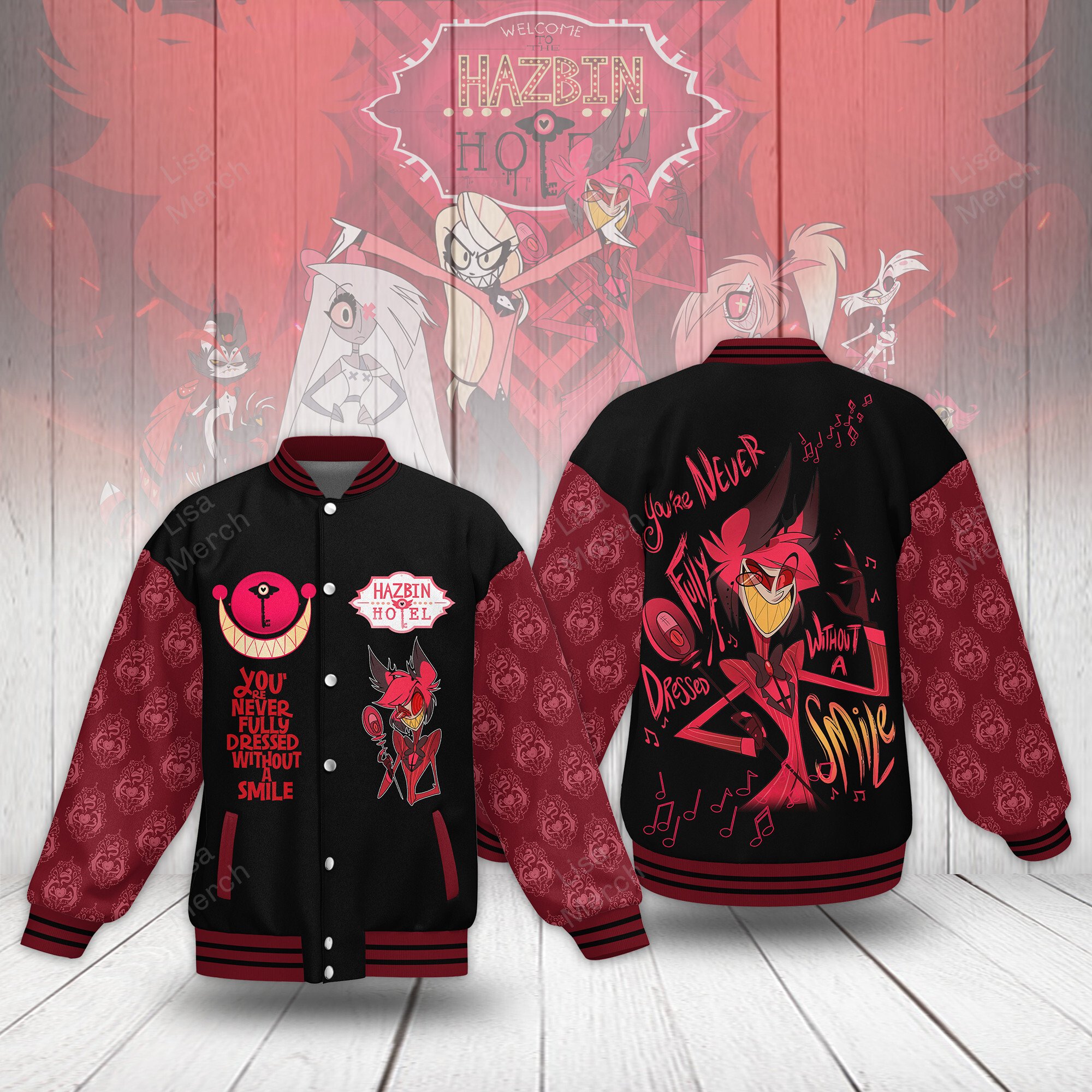 welcome to hazbin hotel trendy baseball jacket pox3f