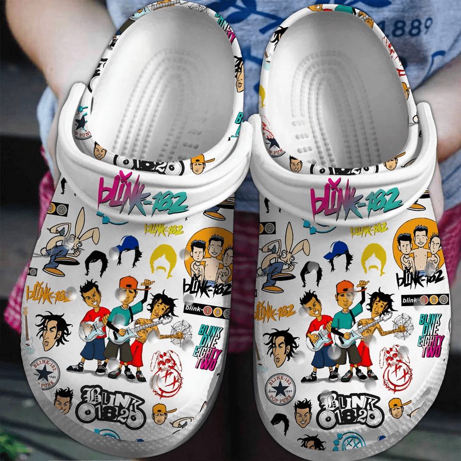 white cool blink 182 music clogs for kids and adults pzves