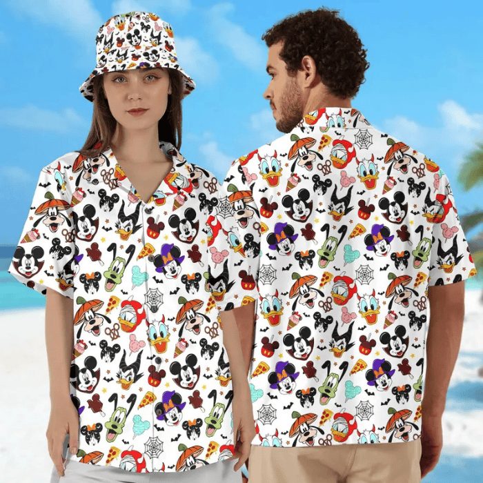 white lovely halloween mickey mouse hawaiian shirt e9r09