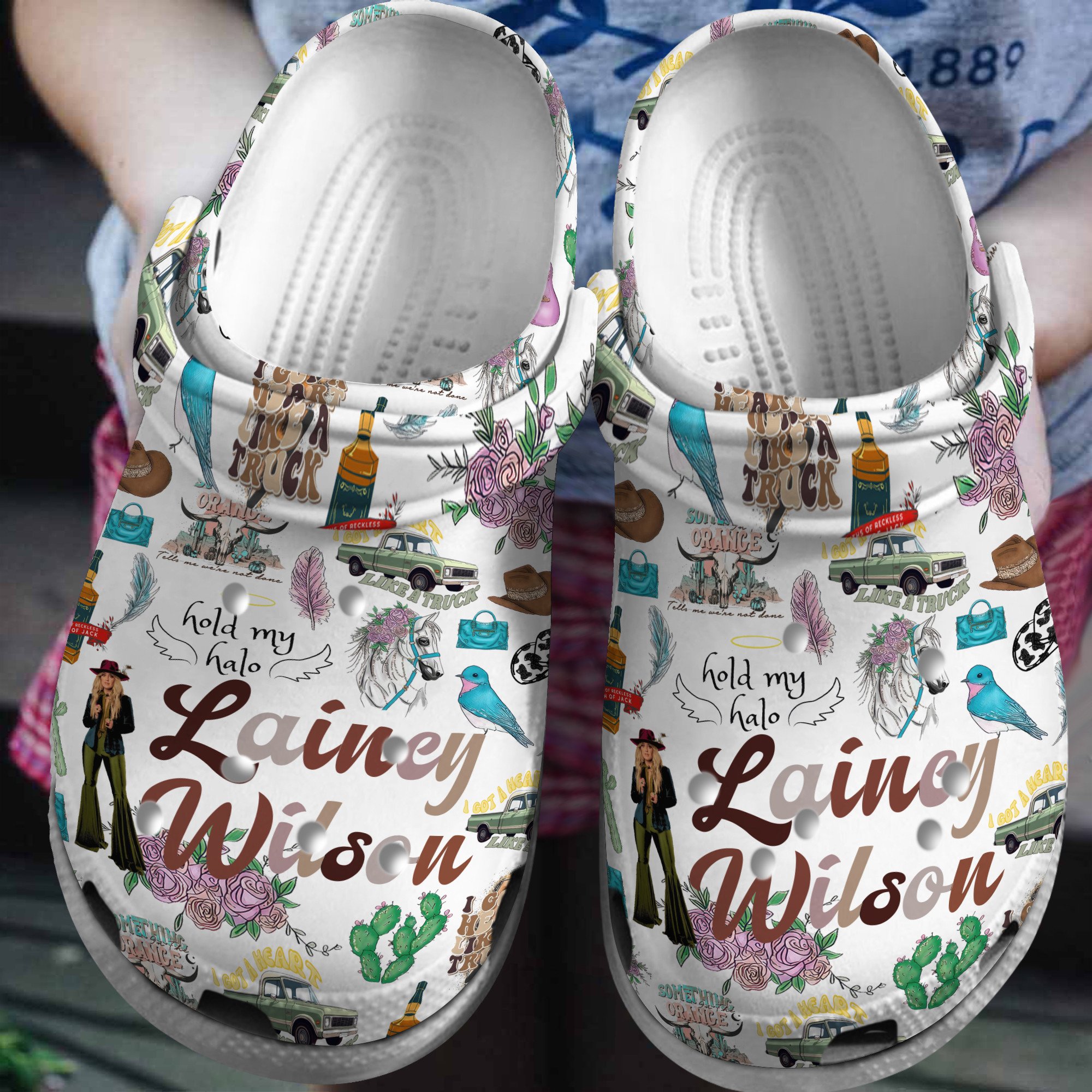white shoes lainey wilson music crocs clogs for kids and adults ubtzb