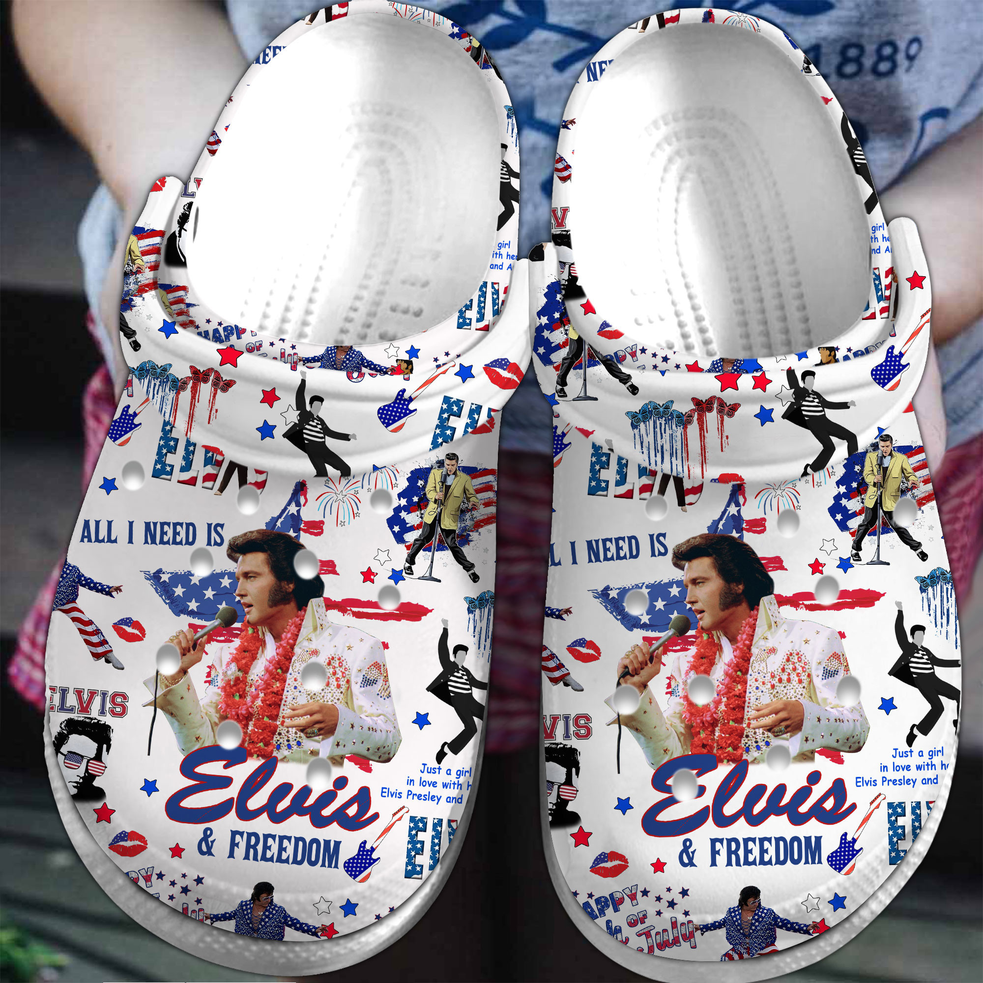 white slippers happy 4th of july with elvis presley music clogs shoes rz98w