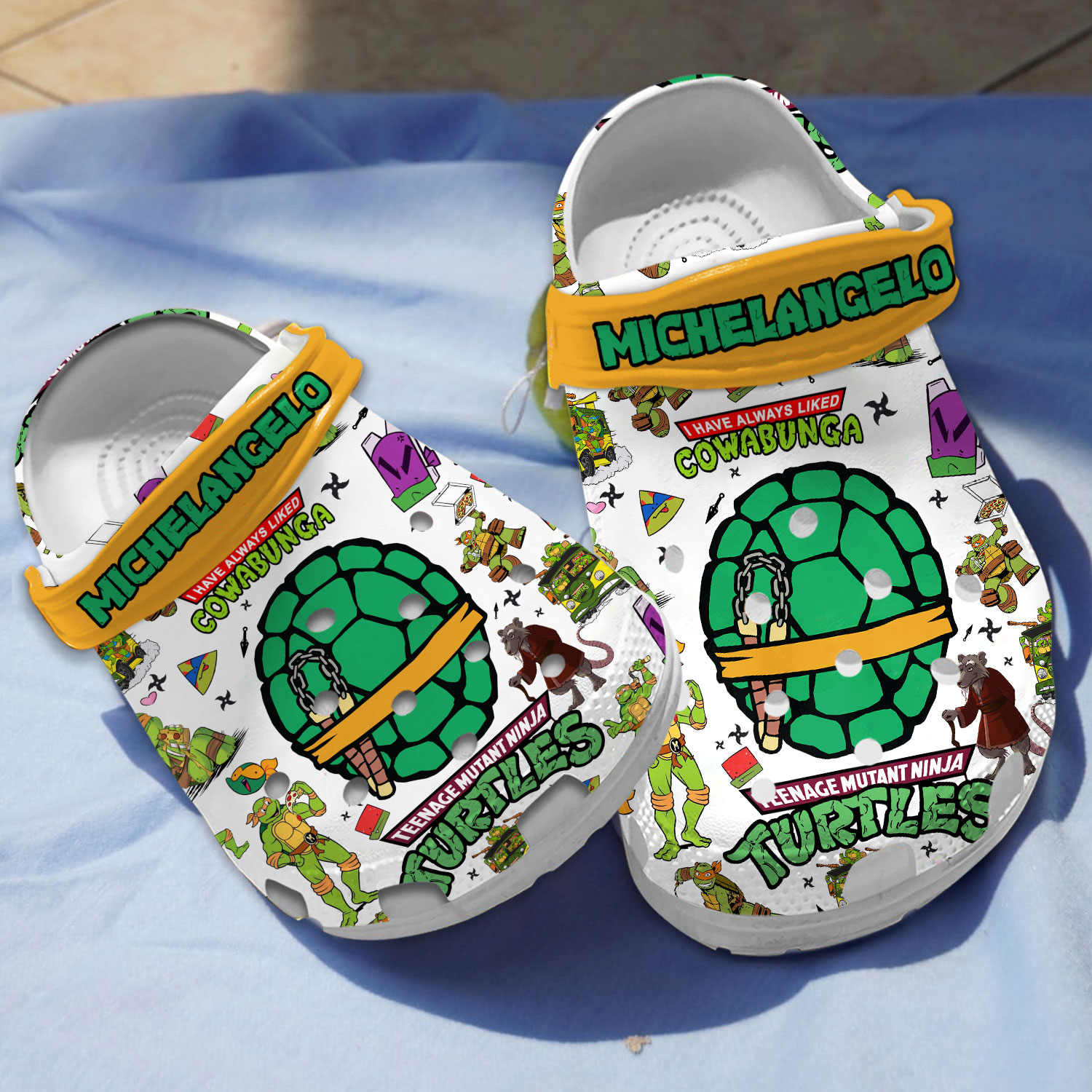 white stylish michelangelo ninja turtle cartoon clogs for kids and adults aklql