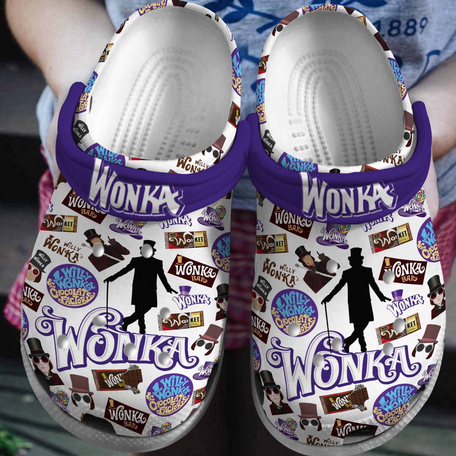 willy wonka 26 the chocolate factory white clogs for kids and adults w4h8b