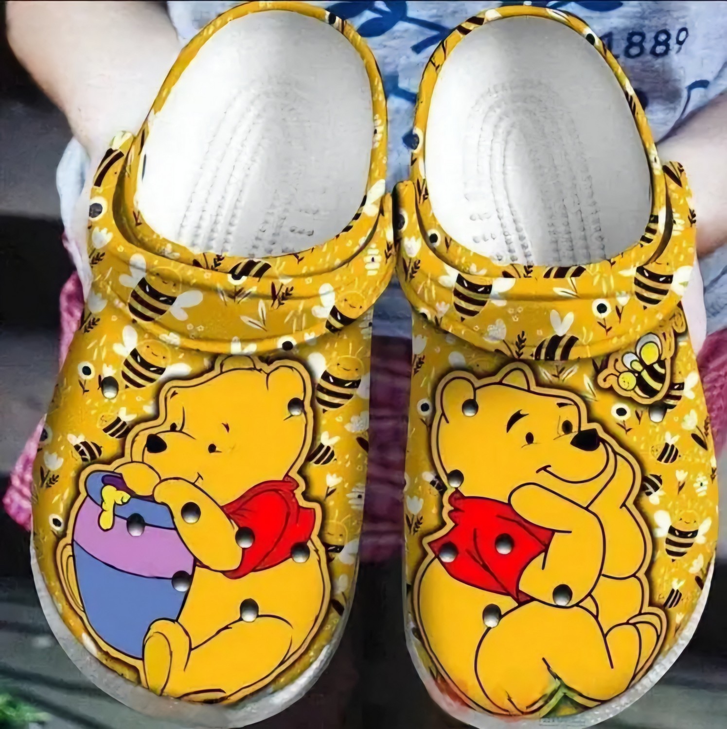 winnie the pooh and cute bee honey orange blue clogs for kids and adutls jjd0d