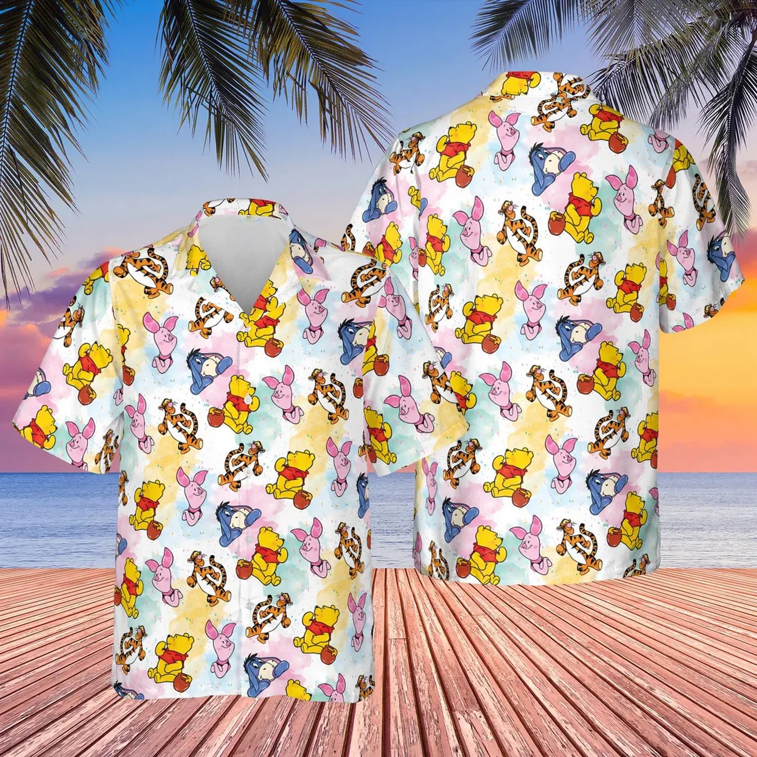 winnie the pooh and friend pattern colorful paiting hawaiian shirt sjn9j