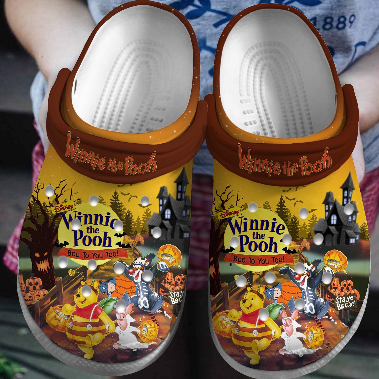 winnie the pooh and friends happy halloween brown clogs for kids and adutls dfemx