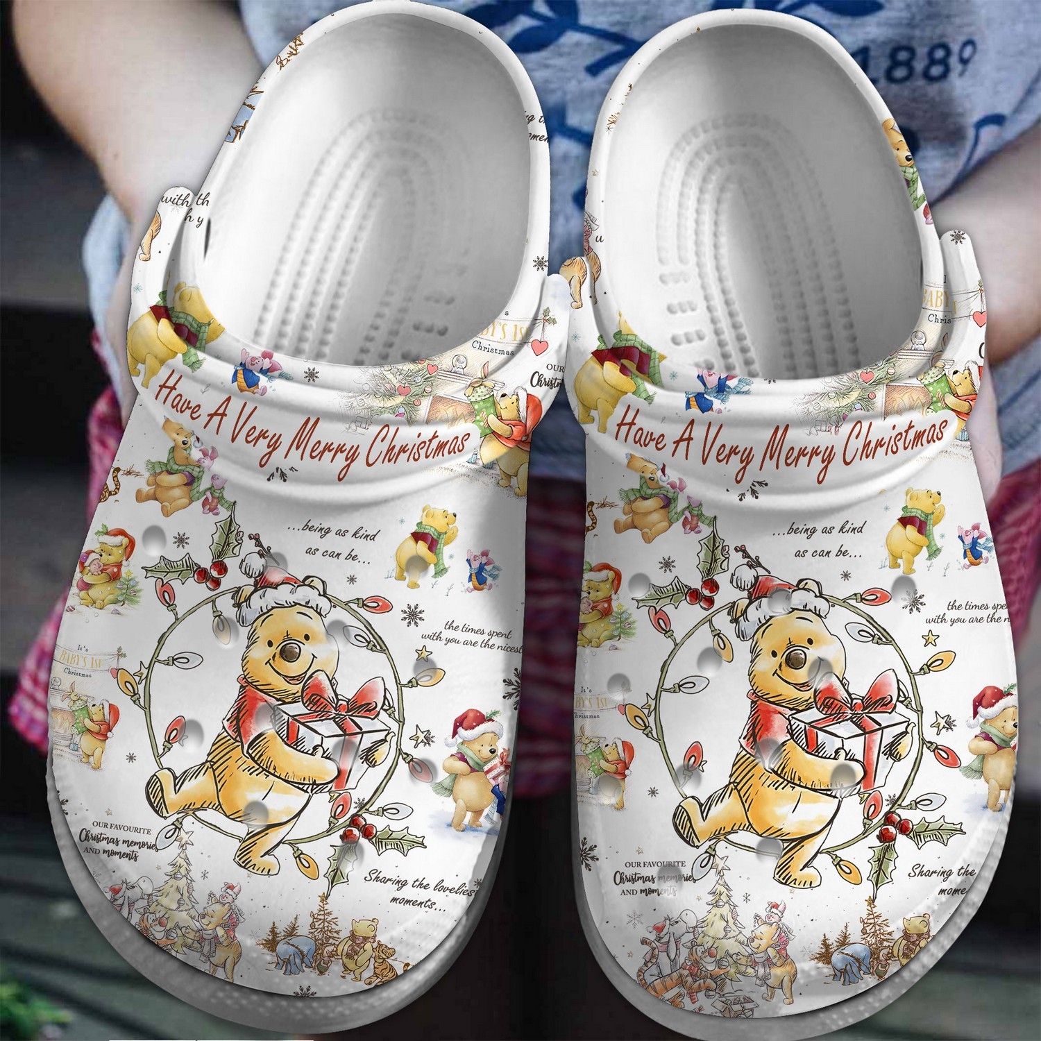winnie the pooh merry christmast white clogs for kids and adutls 3bken
