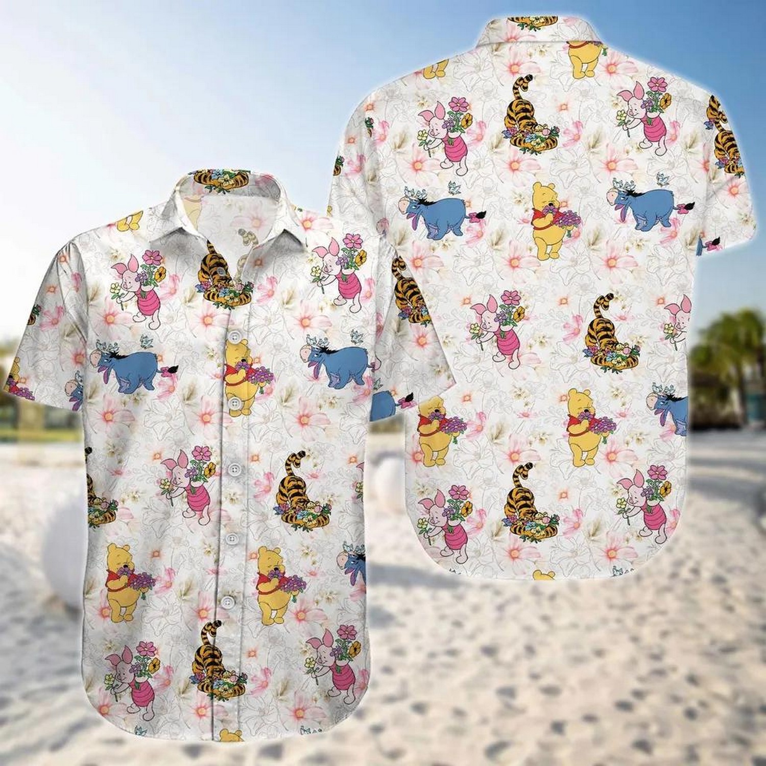winniee the pooh and friends flower hawaiian shirt jz1ut