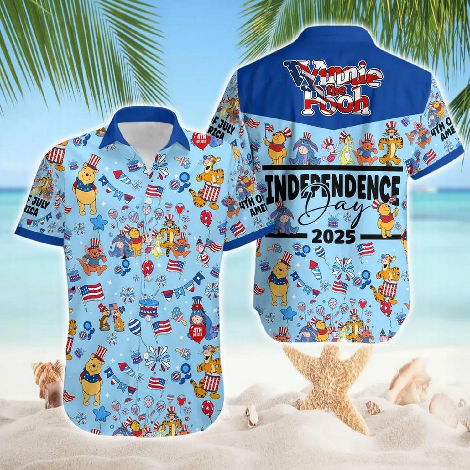 winniee the poohh 4th of july blue hawaiian shirt hnhxf