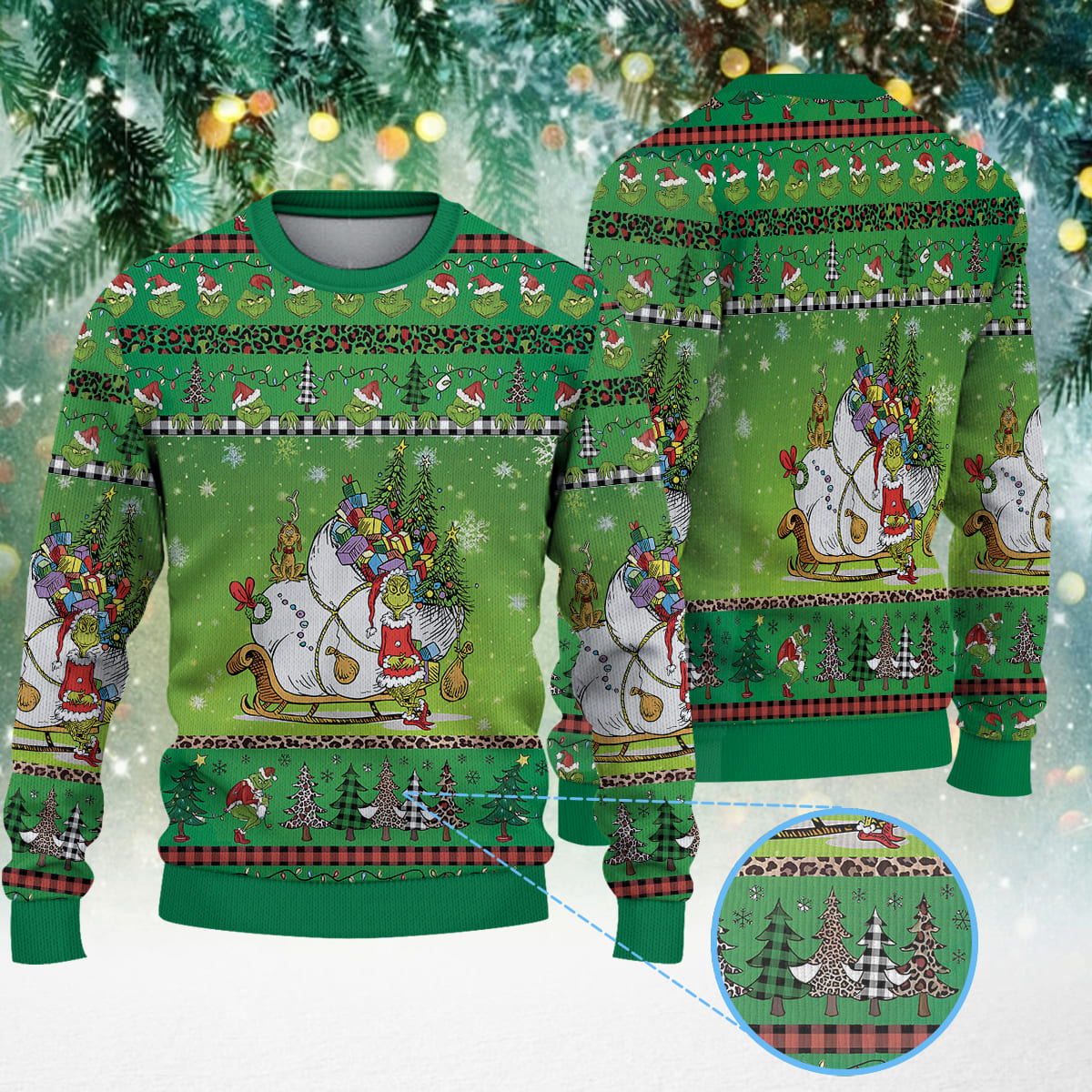 zw1ezPmT The Grinch Max with Sleigh Christmas Knitted Sweater 1