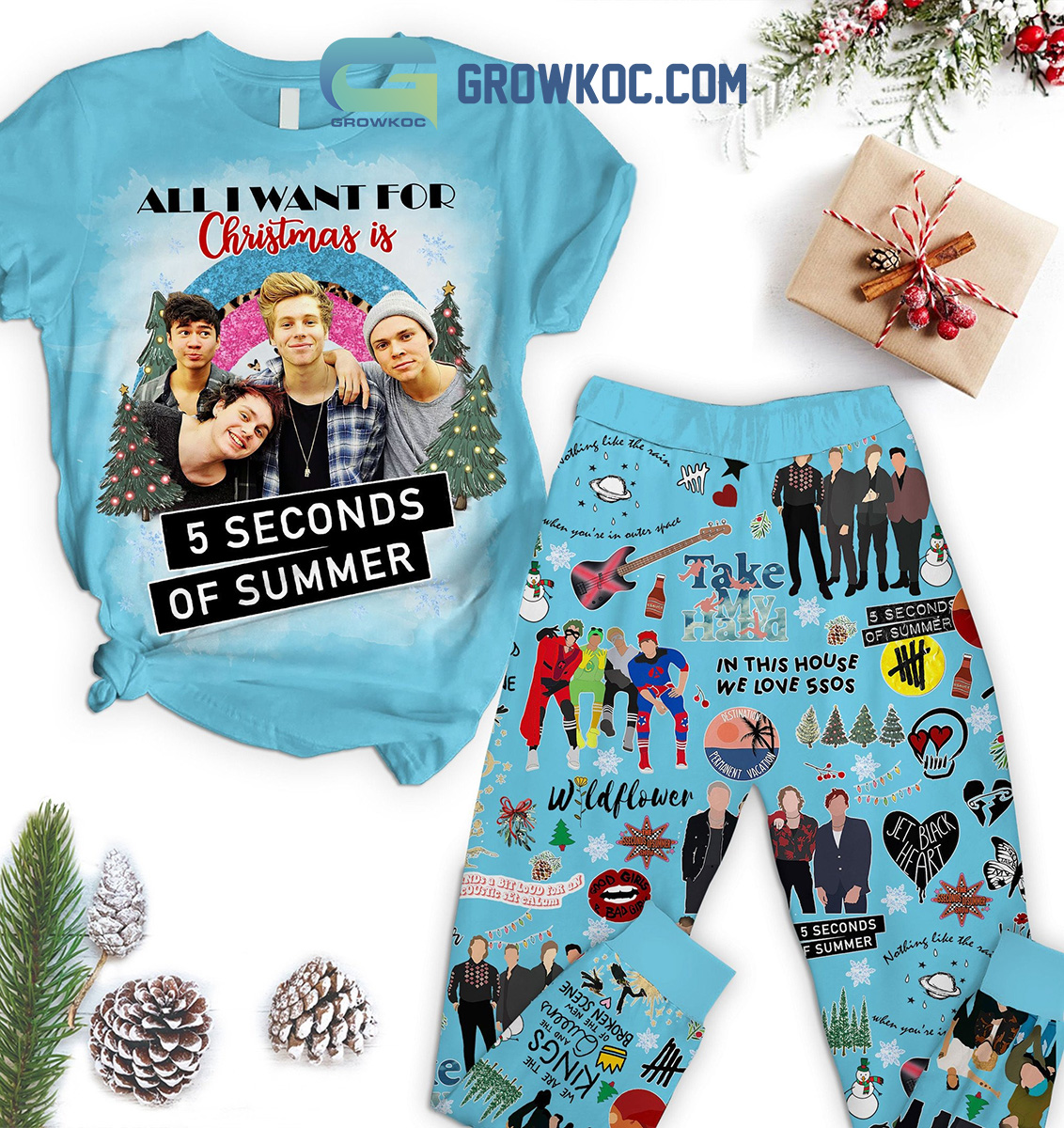5 Seconds Of Summer All I Want For Christmas Is 5SOS In This House We Love 5SOS Take My Hand Wildflower Christmas Fleece Pajama Set2B1 1z9R7 5 Seconds Of Summer All I Want For Christmas Is 5SOS In This House We Love 5SOS Take My Hand Wildflower Christmas Fleece Pajama Set2B1 1z9R7