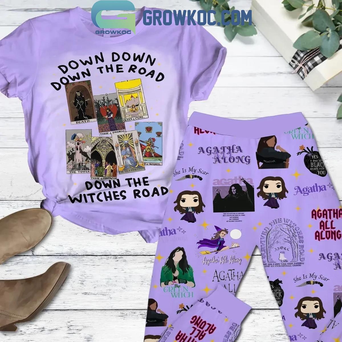 Agatha All Along Down The Road Down The Witches Road Fleece Pajamas Set 1 oVVRK