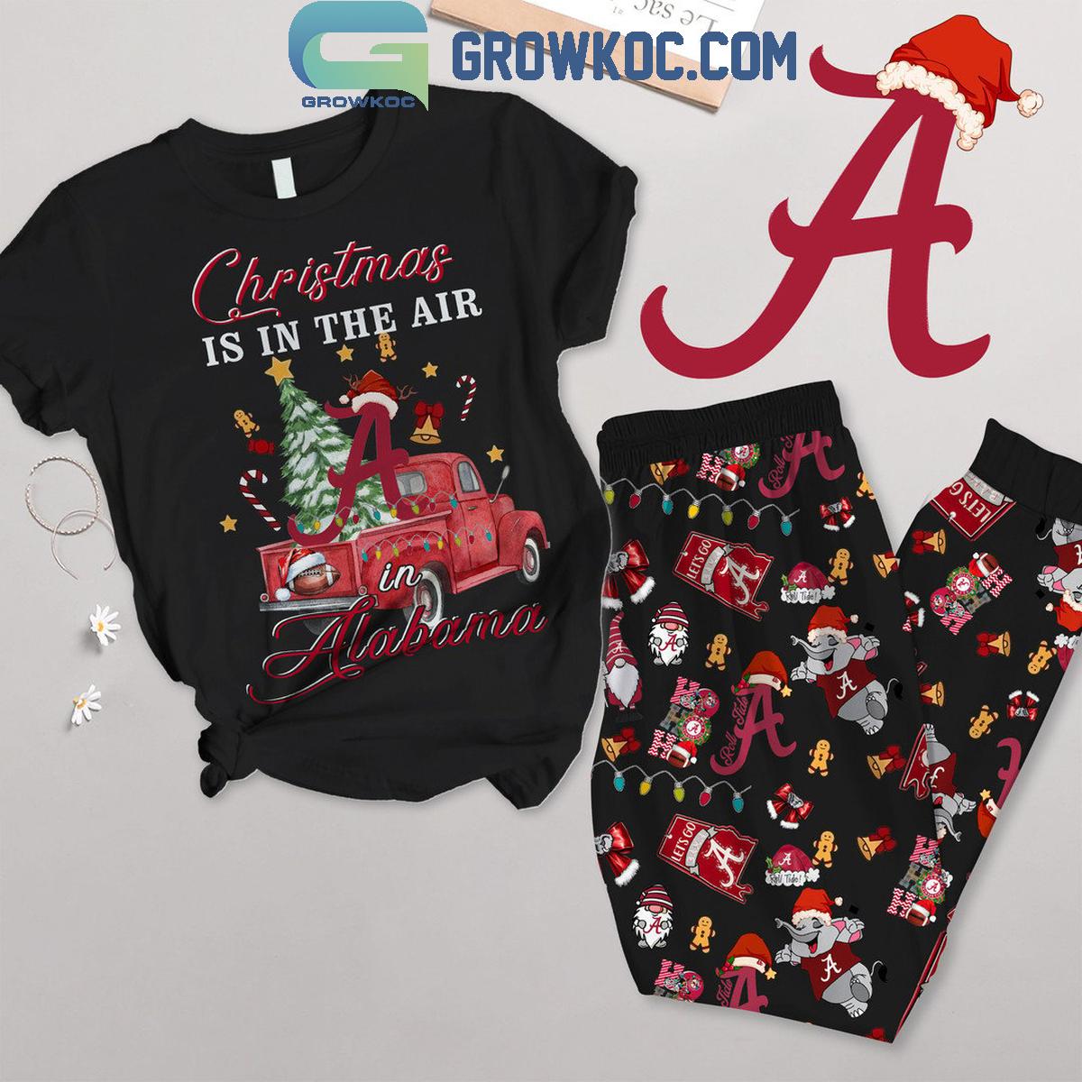 Alabama Crimson Tide Christmas Is In The Air In Alabama Fleece Pajamas Set 1 xSWJs
