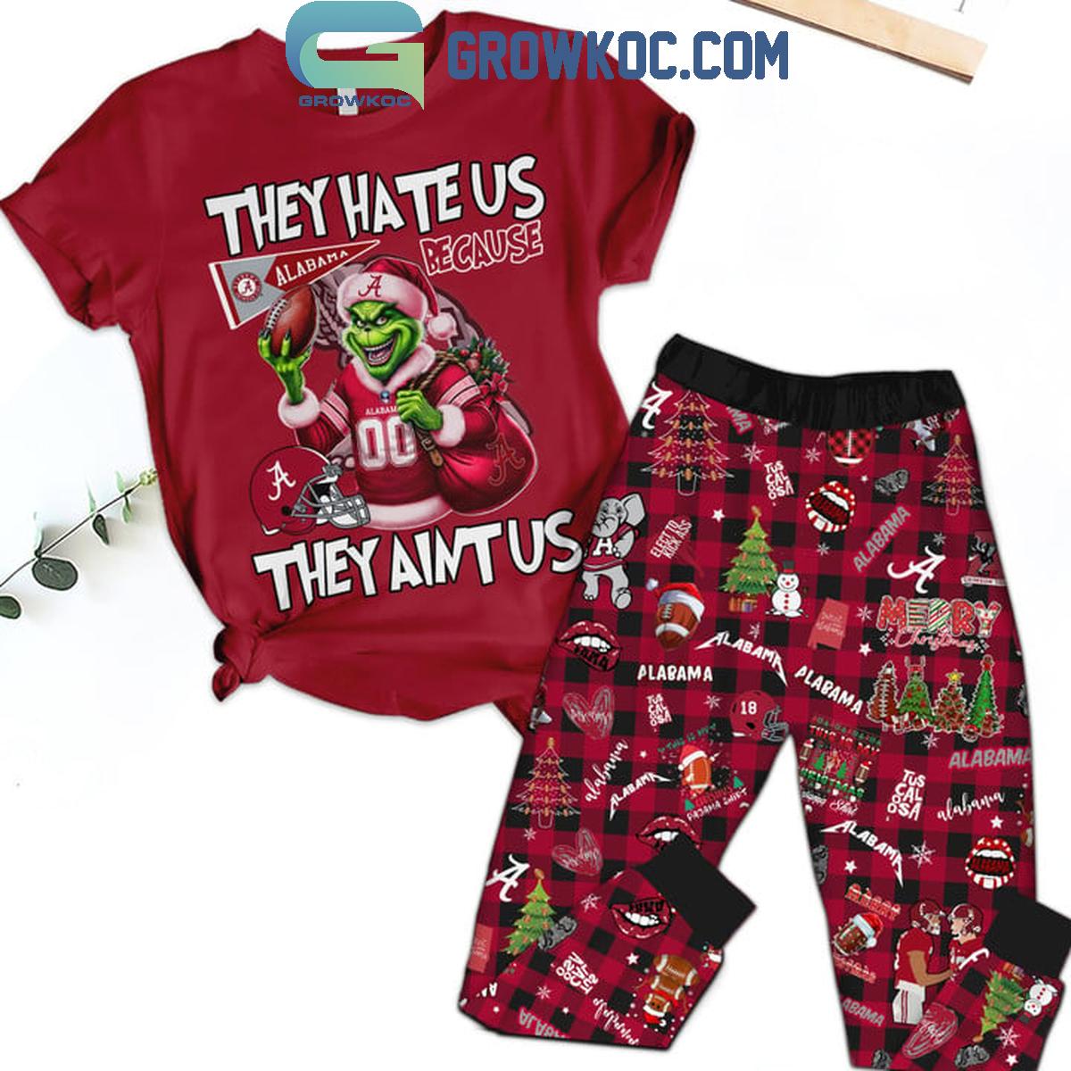 Alabama Crimson Tide Christmas The Grinch They Hate Us Fleece Pajamas Set 1 8hAt9