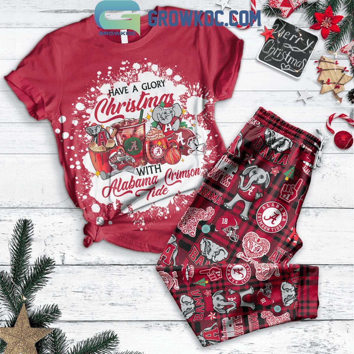 Alabama Crimson Tide Have A Glory Christmas With Alabama Fleece Pajamas Set 1 t86oe