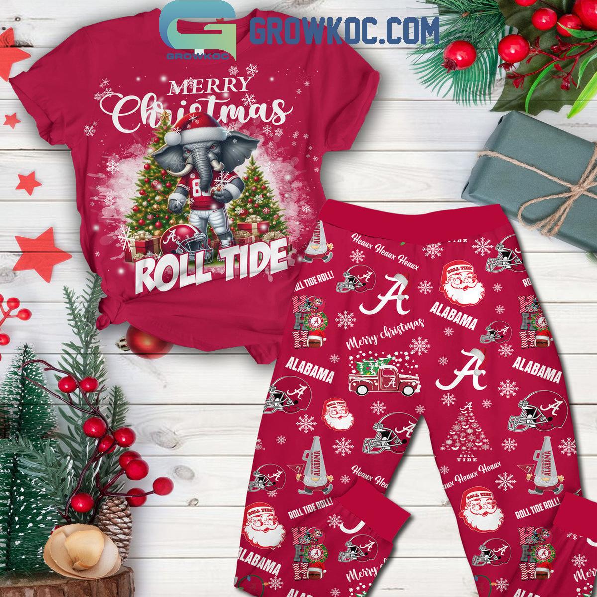 Alabama Crimson Tide Merry Christmas Roll Tide 2024 Fleece Pajamas Set 1 ewcY9