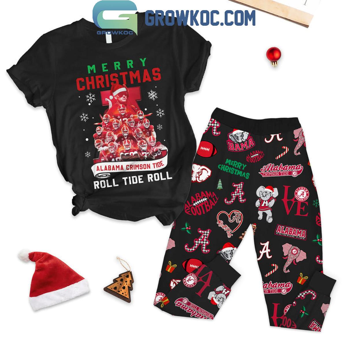 Alabama Crimson Tide Roll Tide Roll 2024 Merry Christmas Fleece Pajamas Set 1 FQOcp