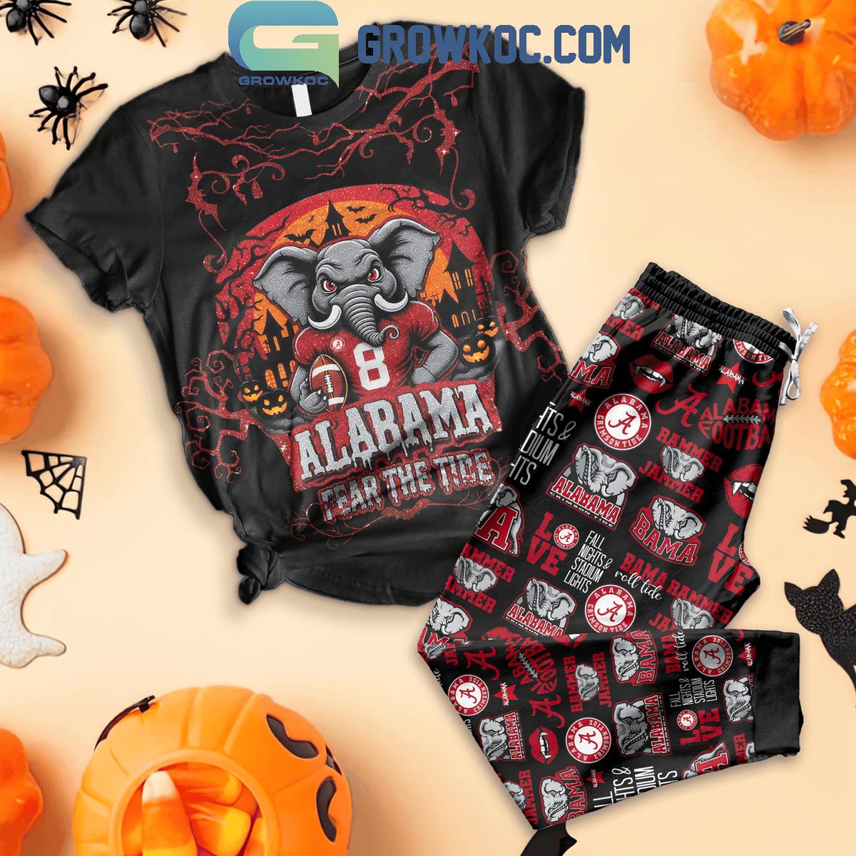 Alabama Crimson Tide Spooky Season Fear The Tide Fleece Pajamas Set 1 7hpe0
