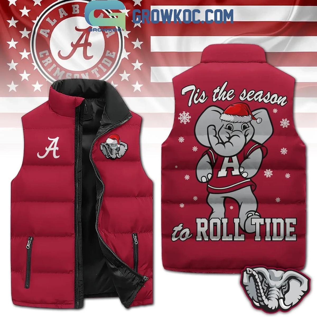 Alabama Crimson Tide Tis The Season Roll Tide Christmas Sleeveless Puffer Jacket 1 OJyh9