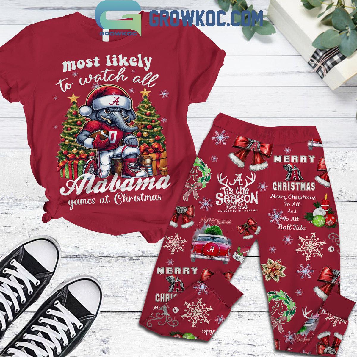 Alabama Crimson Tide Watch All Alabama Games At Christmas Fleece Pajamas Set 1 JwlYM