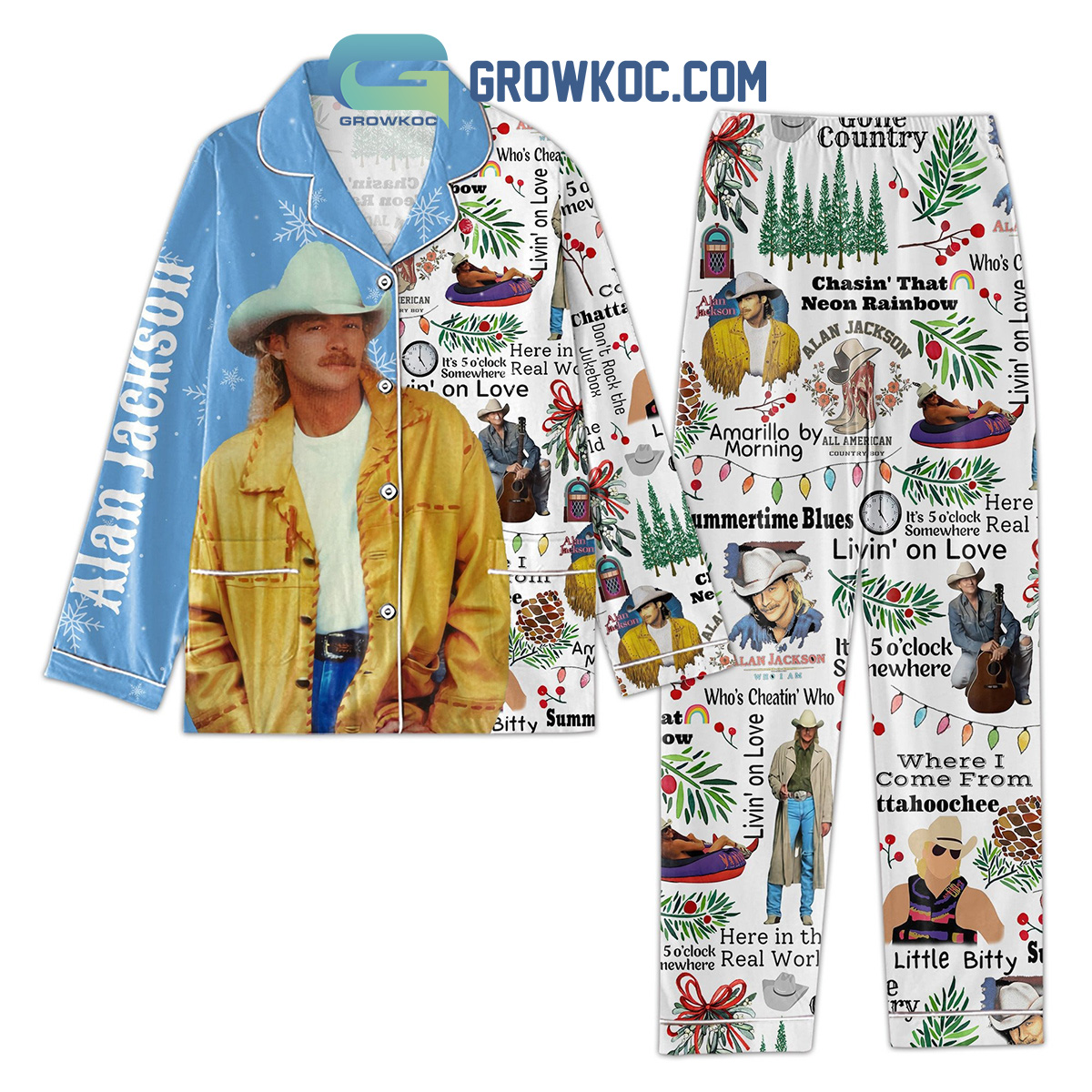 Alan Jackson Chasin That Neon Rainbow Christmas Silk Pajamas Set2B1 jvWHL