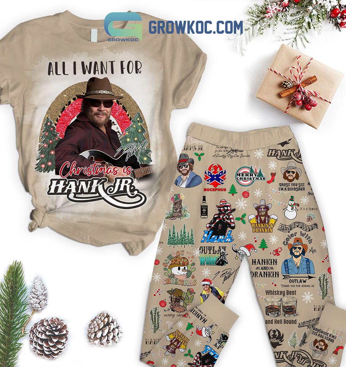 All I Want For Christmas Is Hank JR Fleece Pajamas Set2B1 7rnjz