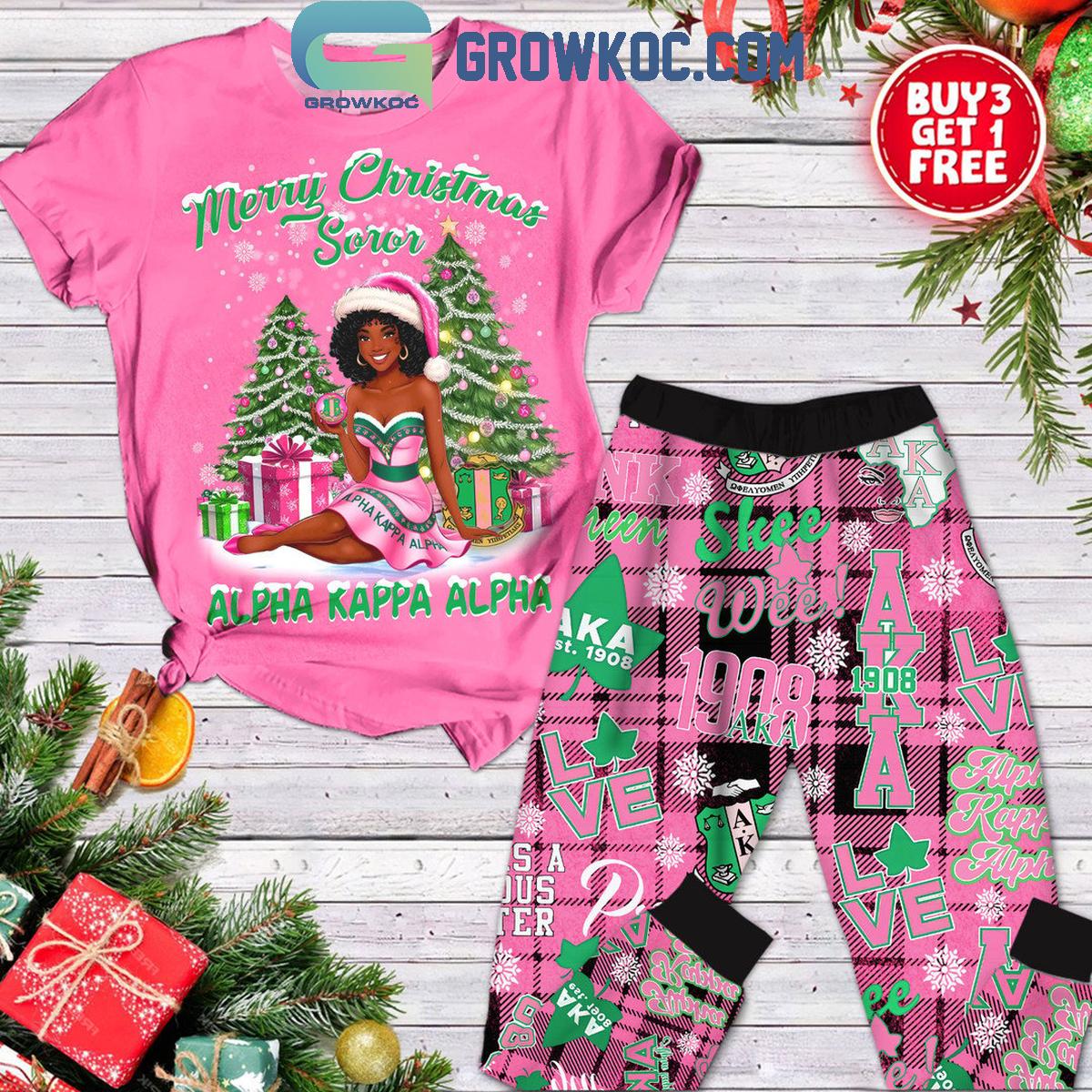 Alpha Kappa Alpha Merry Christmas Soror 2024 Fleece Pajamas Set 1 seueQ