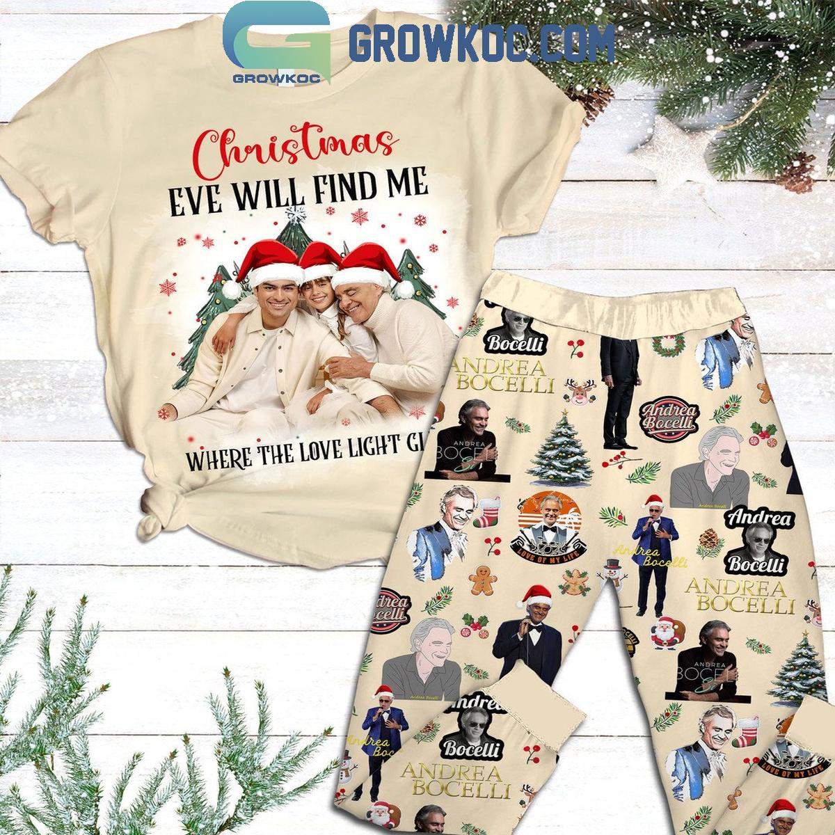 Andrea Bocelli Christmas Eve Will Find Me Where Love Light Gleams Fleece Pajamas Set 1 yZWOo