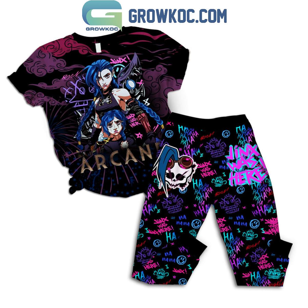 Arcane League Of Legends Get Jinx She Was Here Christmas Fleece Pajamas Set 1 HQUn3
